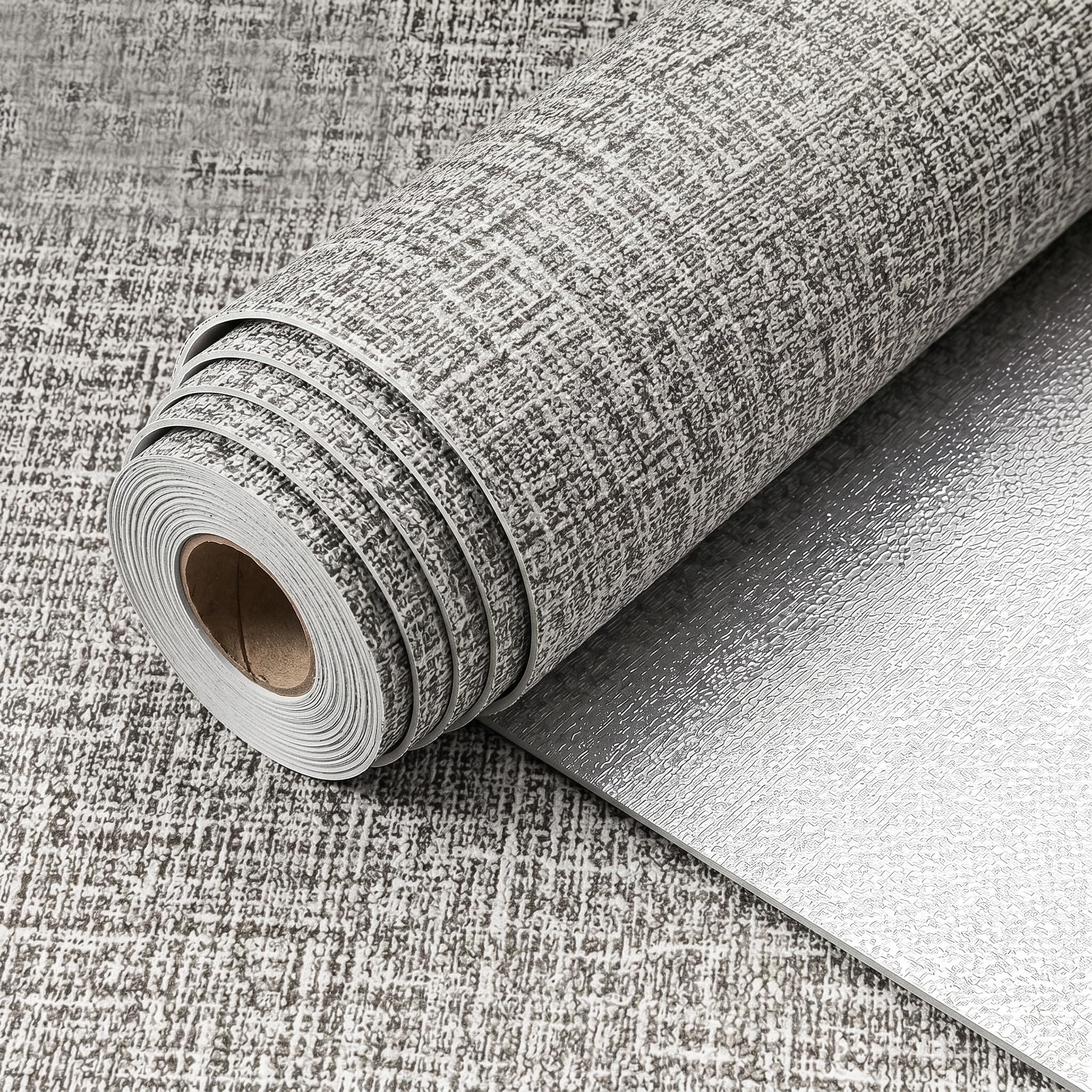 Snewvie Self Adhesive Wallpaper,Grey Linen Wallpaper 4 Rolls 50 * 280cm 3mm Thicken Peel and Stick Thermal Insulation Wall Paper Stick on Wall Paper for Bedroom Livingroom Ceilings Kitchen