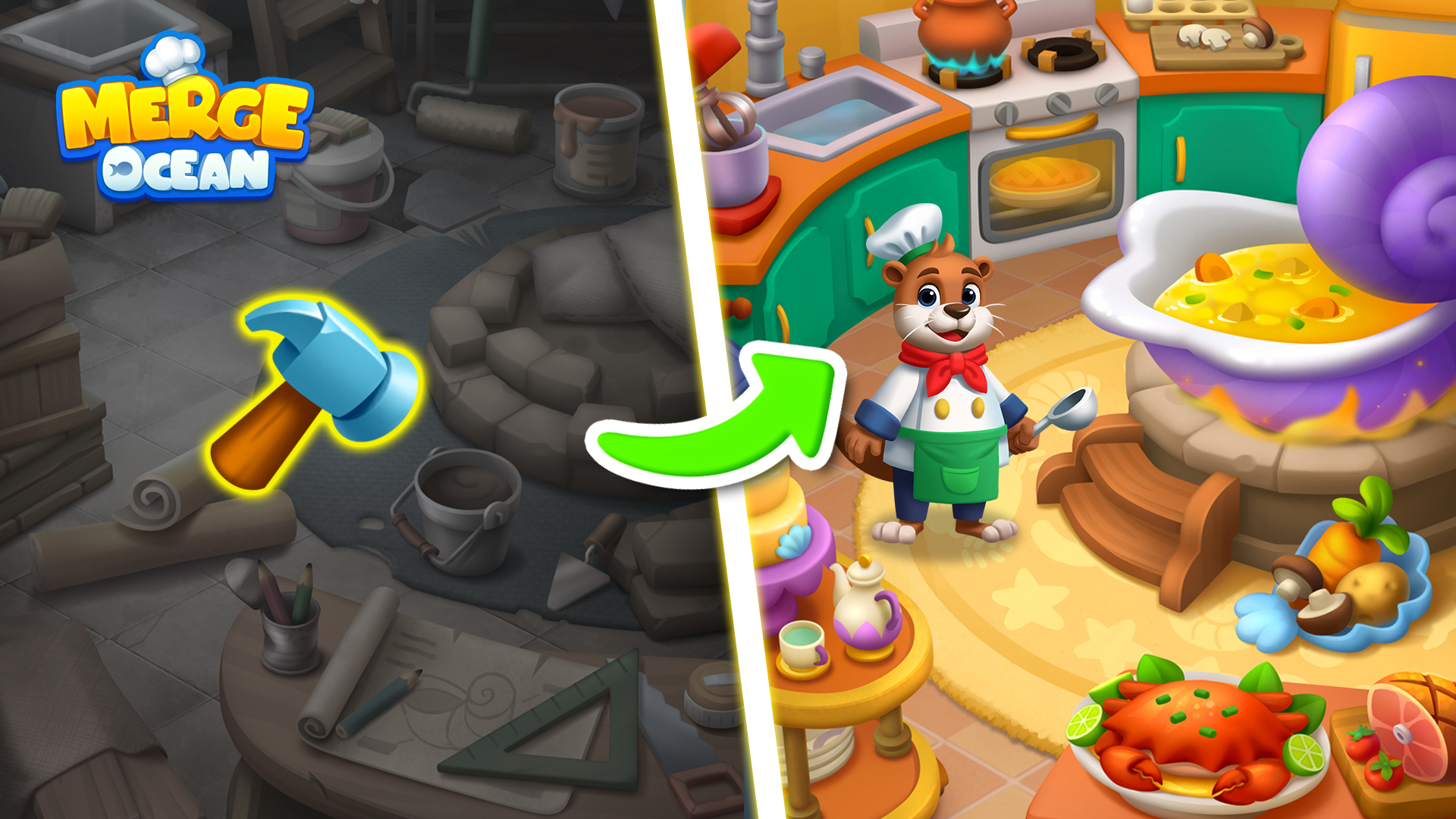 Merge Fish: Restaurant Dekor
