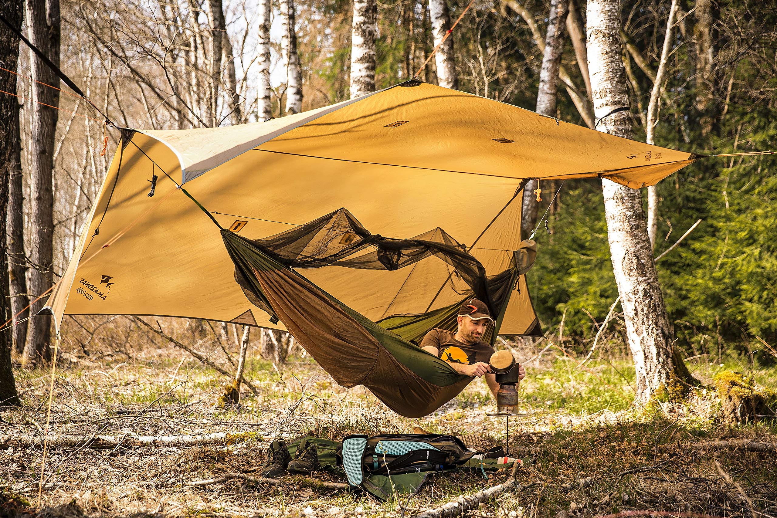 AMAZONAS Adventure Hero XXL – ultralekki hamak na komary z kieszenią na karimatę, tylko 555 g, obciążenie do 150 kg, idealny do przygód na świeżym powietrzu