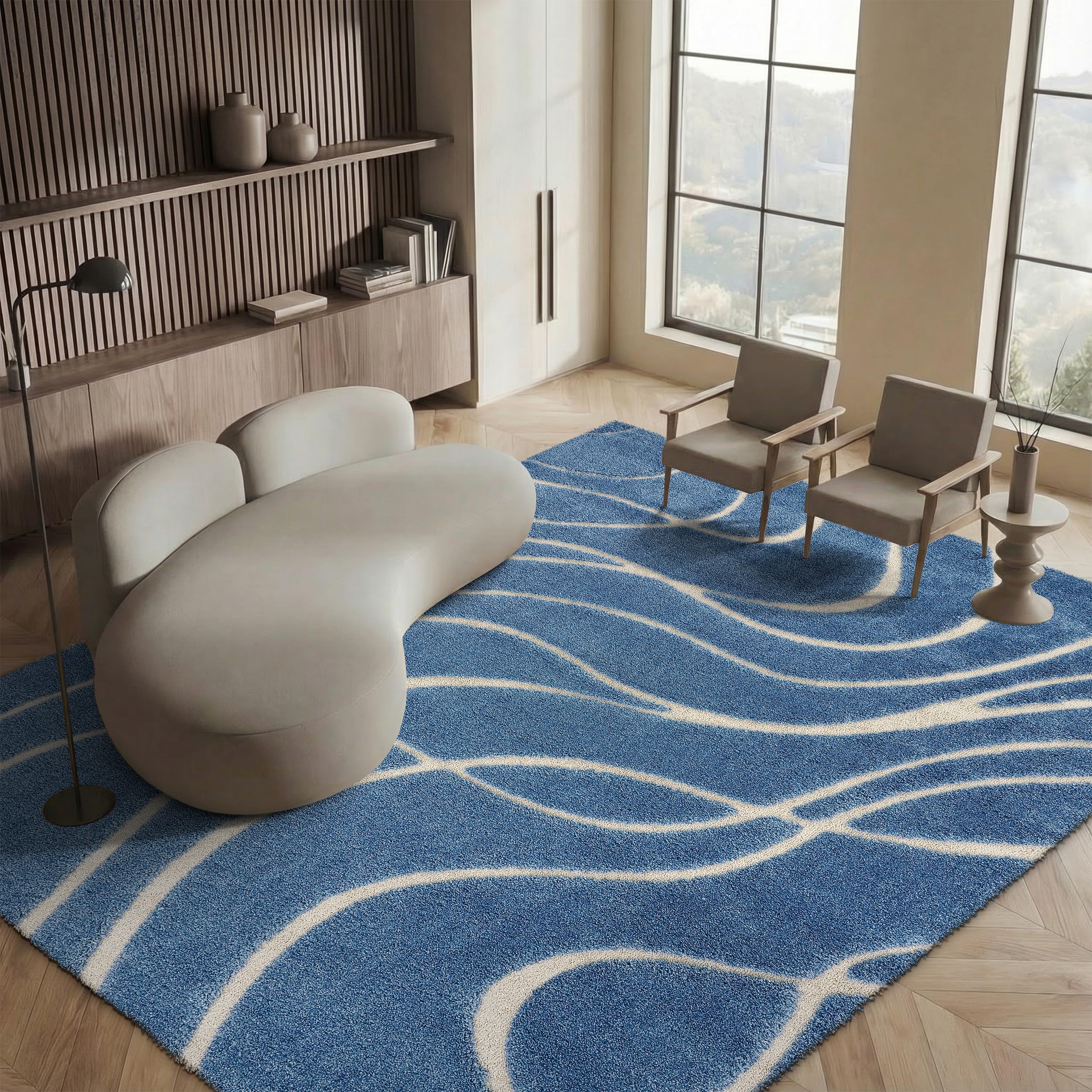 SAFAVIEH Florida Shag Collection Area Rug - 8' x 10', Light Blue & Cream, Non-Shedding & Easy Care, 1.2-inch Thick Ideal for High Traffic Areas in