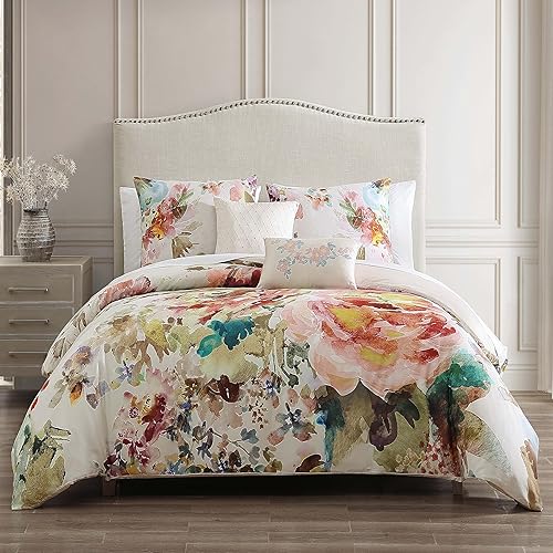 Bebejan Juego de edredón de 5 piezas de 100% algodón, diseño floral de flores rojas, verdes, reversible, acogedor, suave, transpirable, 1 edredón, 2