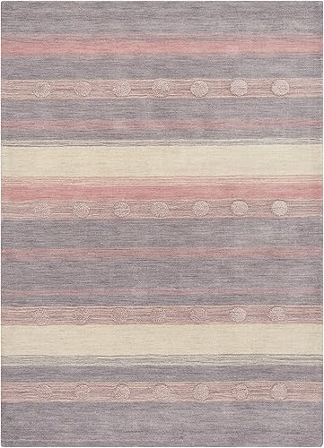 Miniatura 2 de SAFAVIEH Colección Kids - Alfombra decorativa de 4 x 6 pies, morado claro y marfil, lana a rayas hecha a mano, ideal para zonas de alto tráfico en