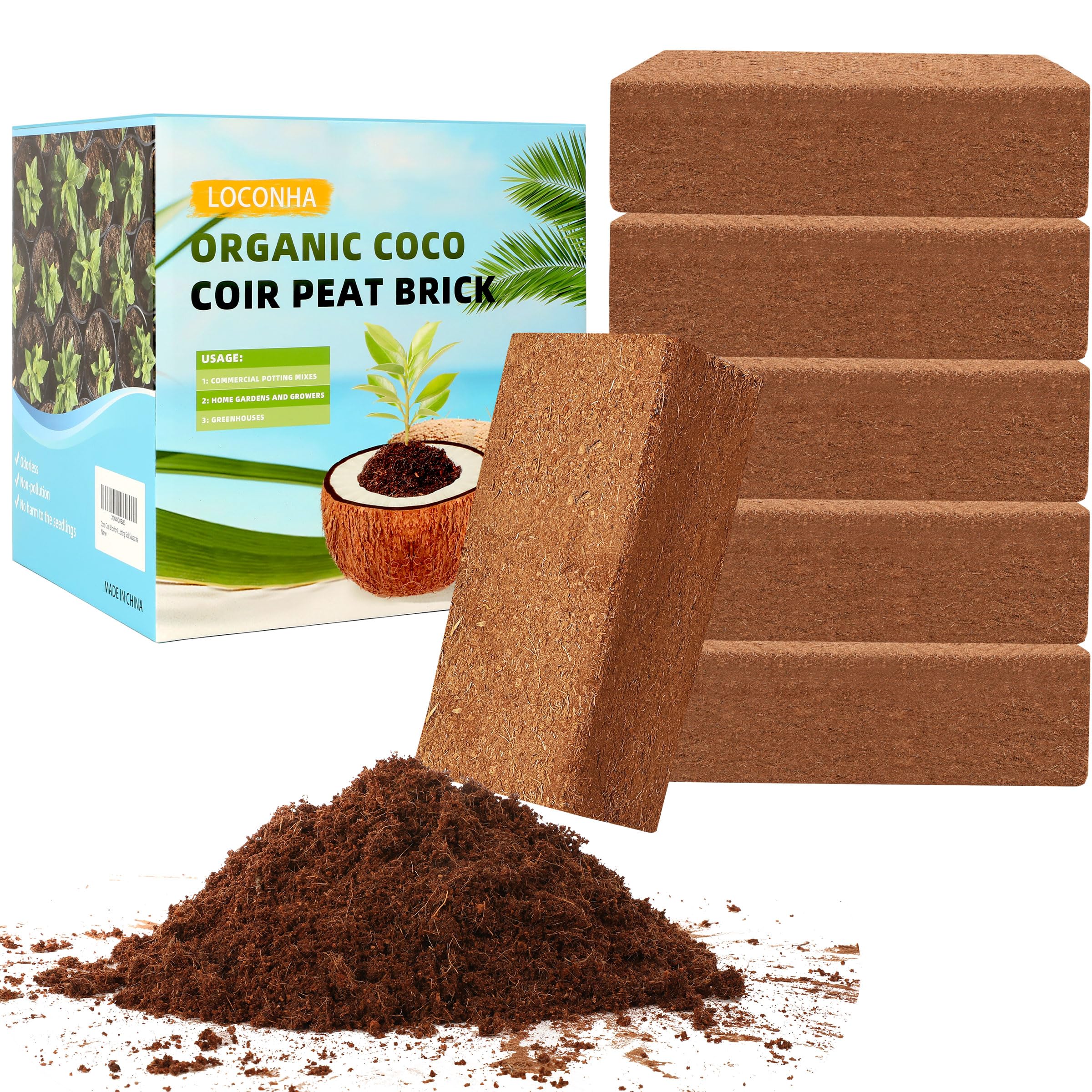 Photo 1 of Coco Coir Bricks 6 Pack Premium 100% Organic Peat Moss, Fiber Coconut Husk for Planting, Gardening, Potting Soil Substrate