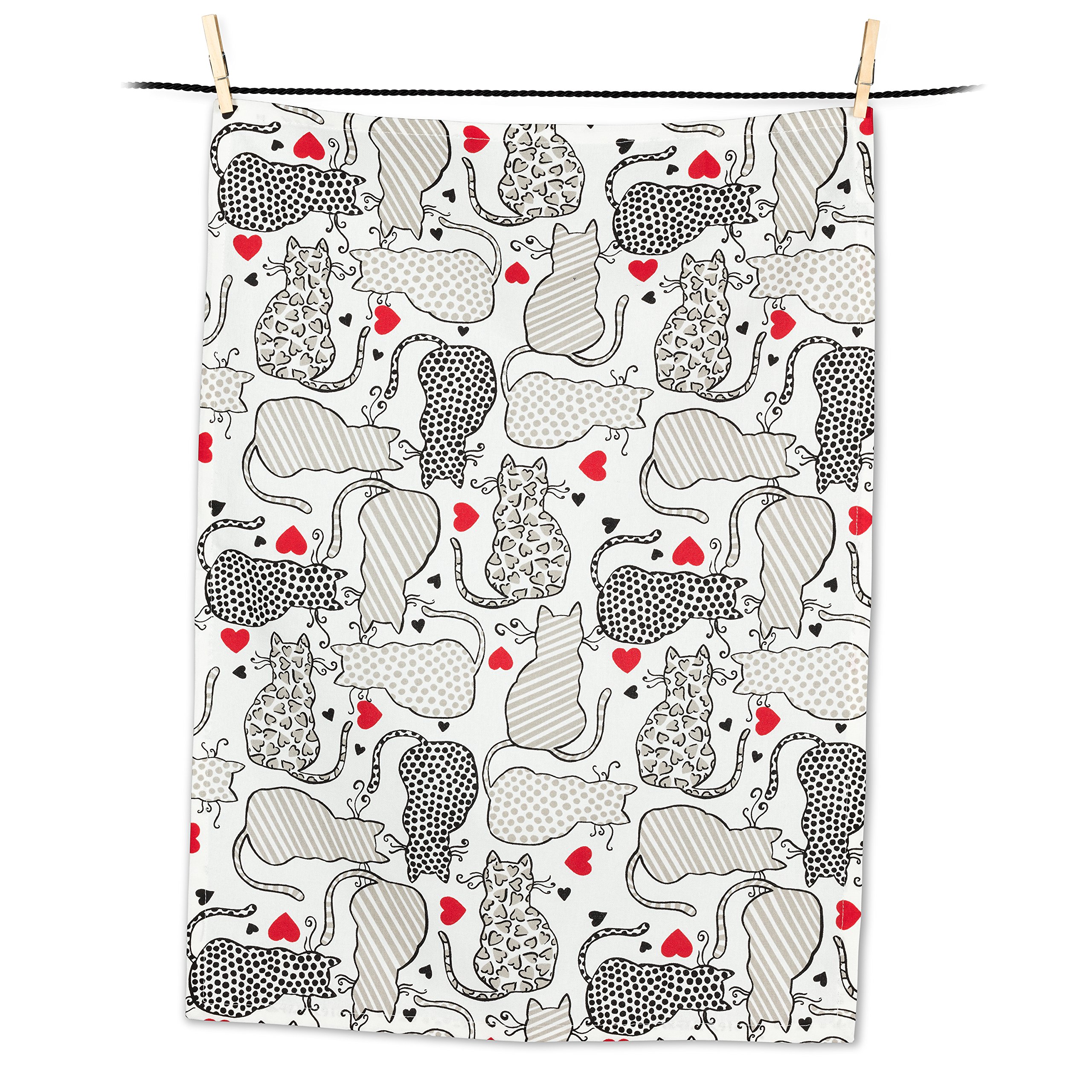 Abbott Collection 56-KT-DN-02 Cats with Hearts Tea Towel, 1 EA, White/Grey