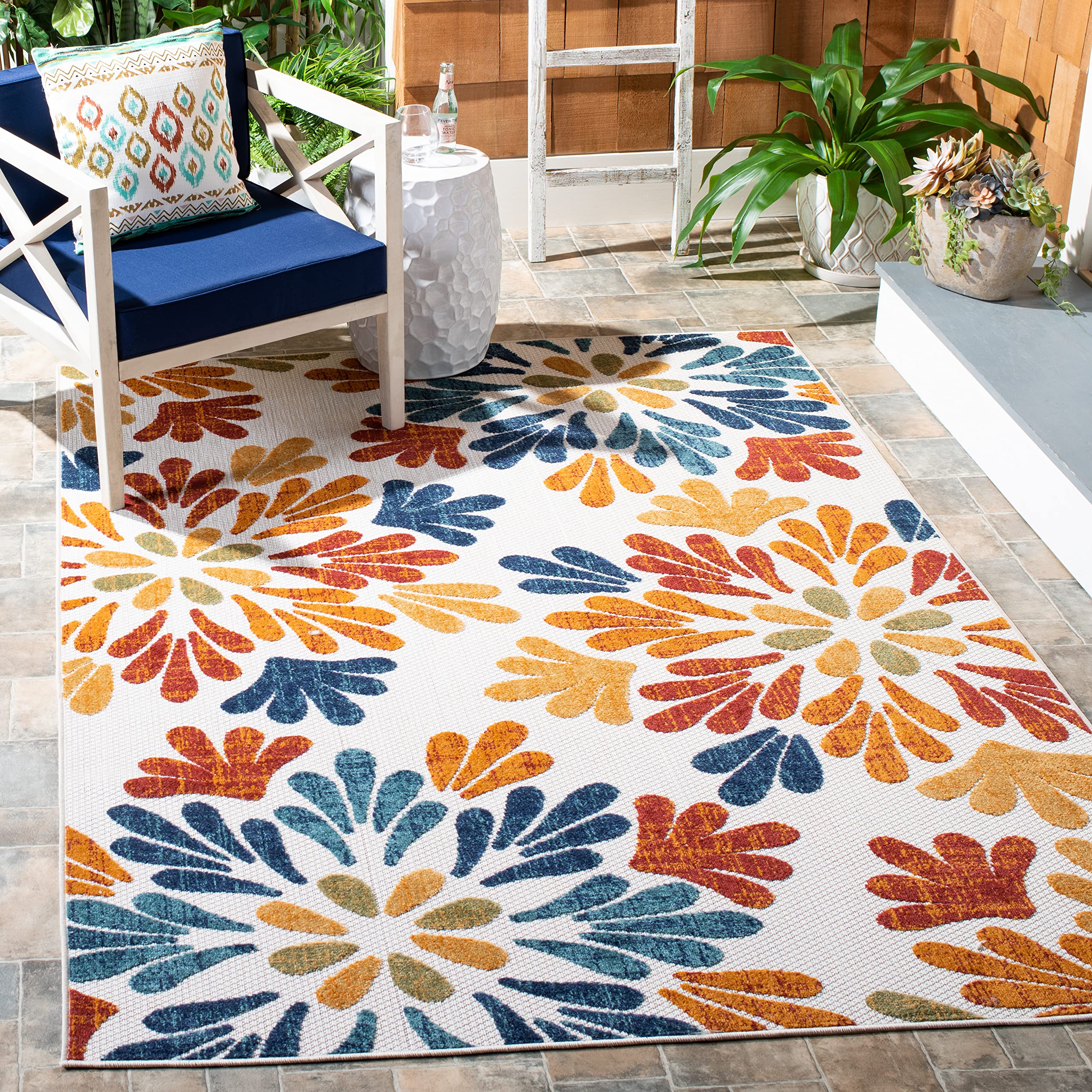 SAFAVIEH Washable Rug Outdoor Cabana Collection - 6' x 9', Cream & Red, Non-Shedding & Easy to Clean, Ideal for Patio, Backyard, Mudroom (CBN800A)