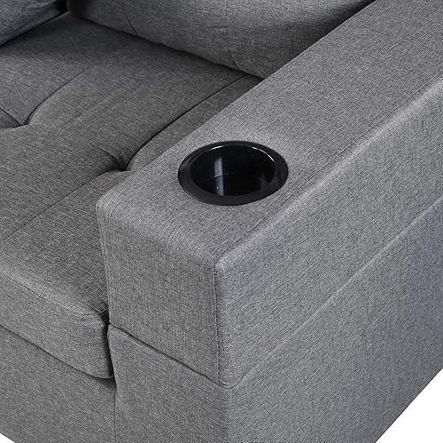 Miniatura 3 de EMKK Juego de sofá modular con 2 almohadas en forma de L diván de mano izquierda o derecha moderna de 4 asientos con otomana para sala de estar