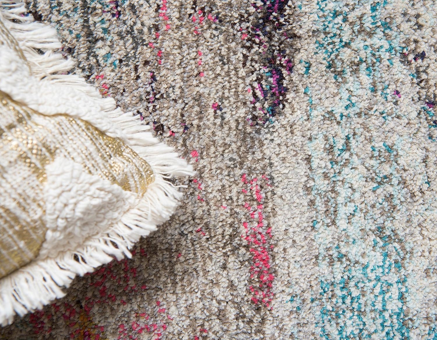 Unique Loom Chromatic Collection Modern Colorful & Vibrant Abstract Area Rug For Any Home Décor (2' 2 x 6' 7 Runner, Beige/ Pink)