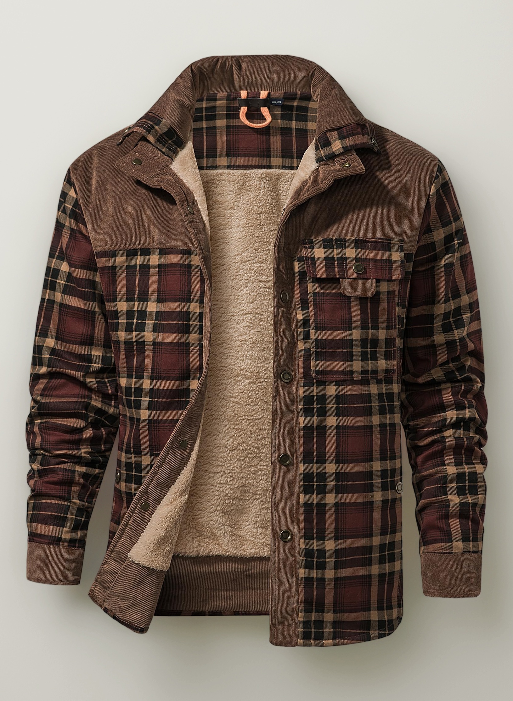 Mr.Stream Men's Padded Lumberjack Casual Long Sleeve Plaid Flannel Fur Lined Button Warm Shirt Sherp Jacket