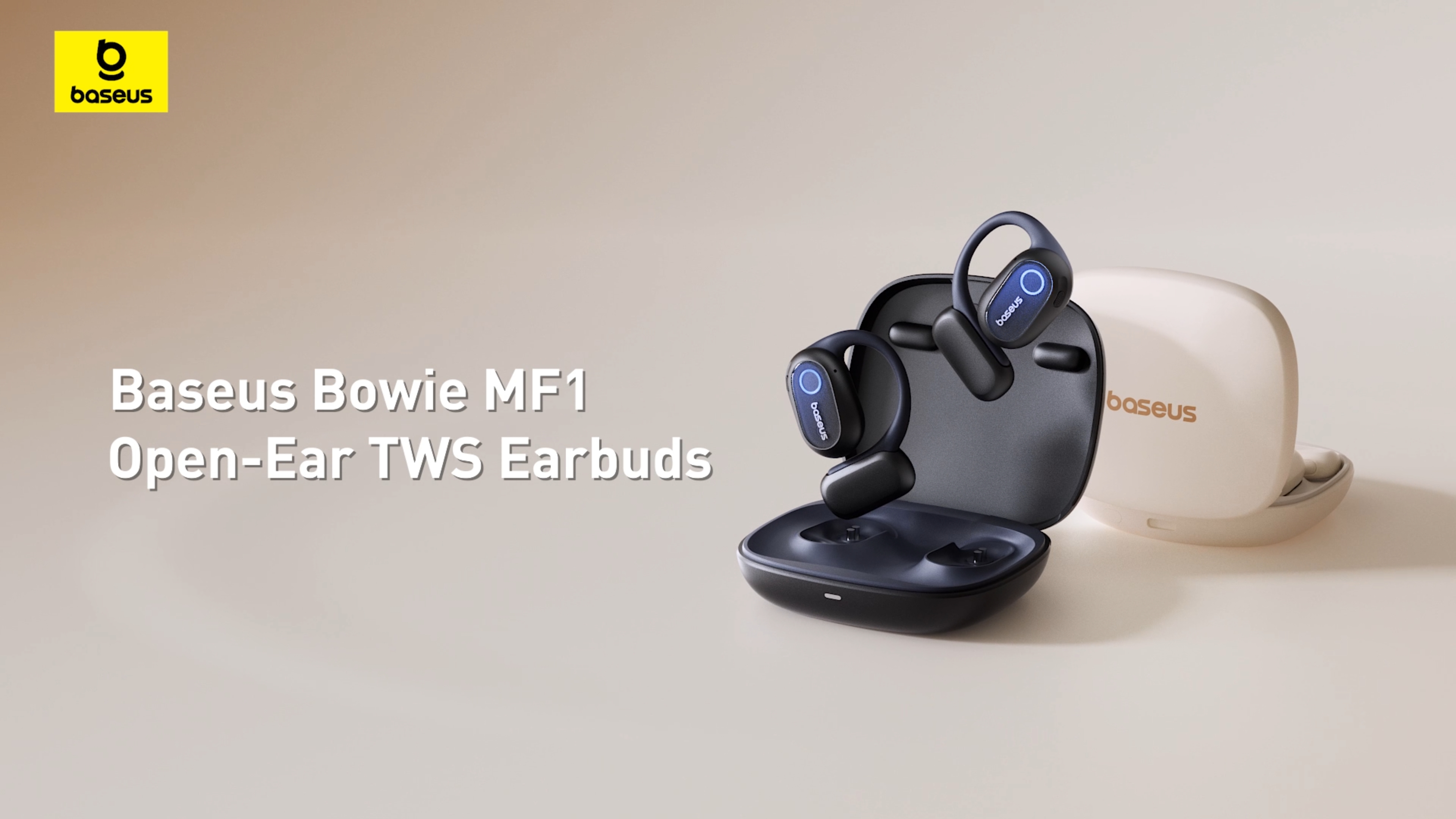 Baseus Open Ear Earbuds, Clip-On Bluetooth Earbud, Noise Cancelling Headphones, IP57 Waterproof, 40H Playtime, Bowie MC1, White
