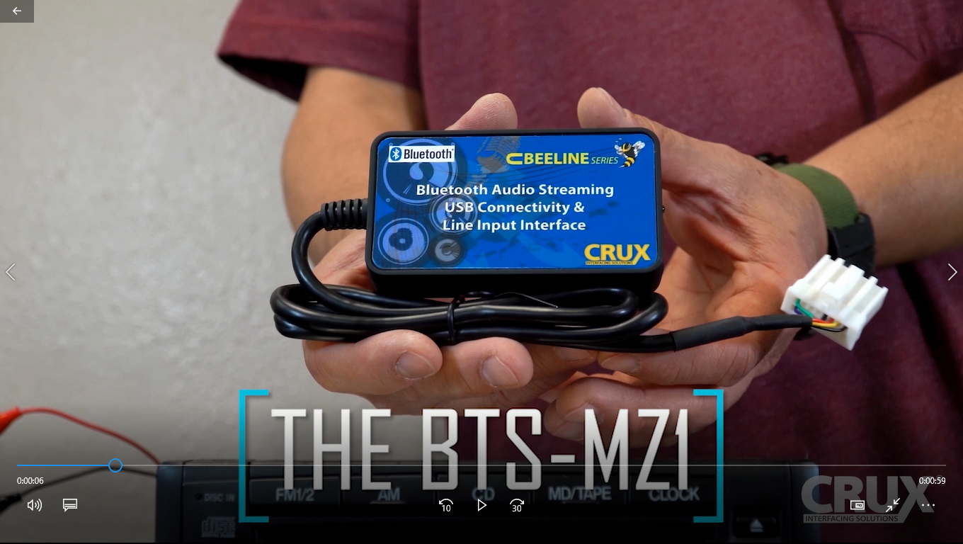 Watch Crux BTS-MZ1 Bluetooth Music Streaming for select Mazda Watch Crux BTS-MZ1 Bluetooth Music Streaming for select Mazda