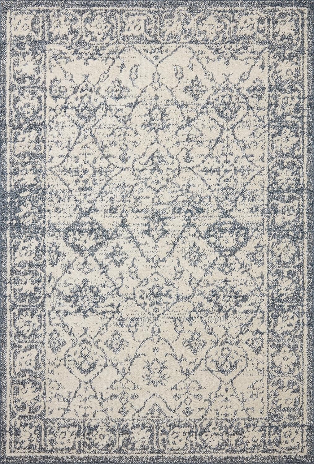 Ivory and Blue Rectangular Synthetic Area Rug 6'7" x 9'2"