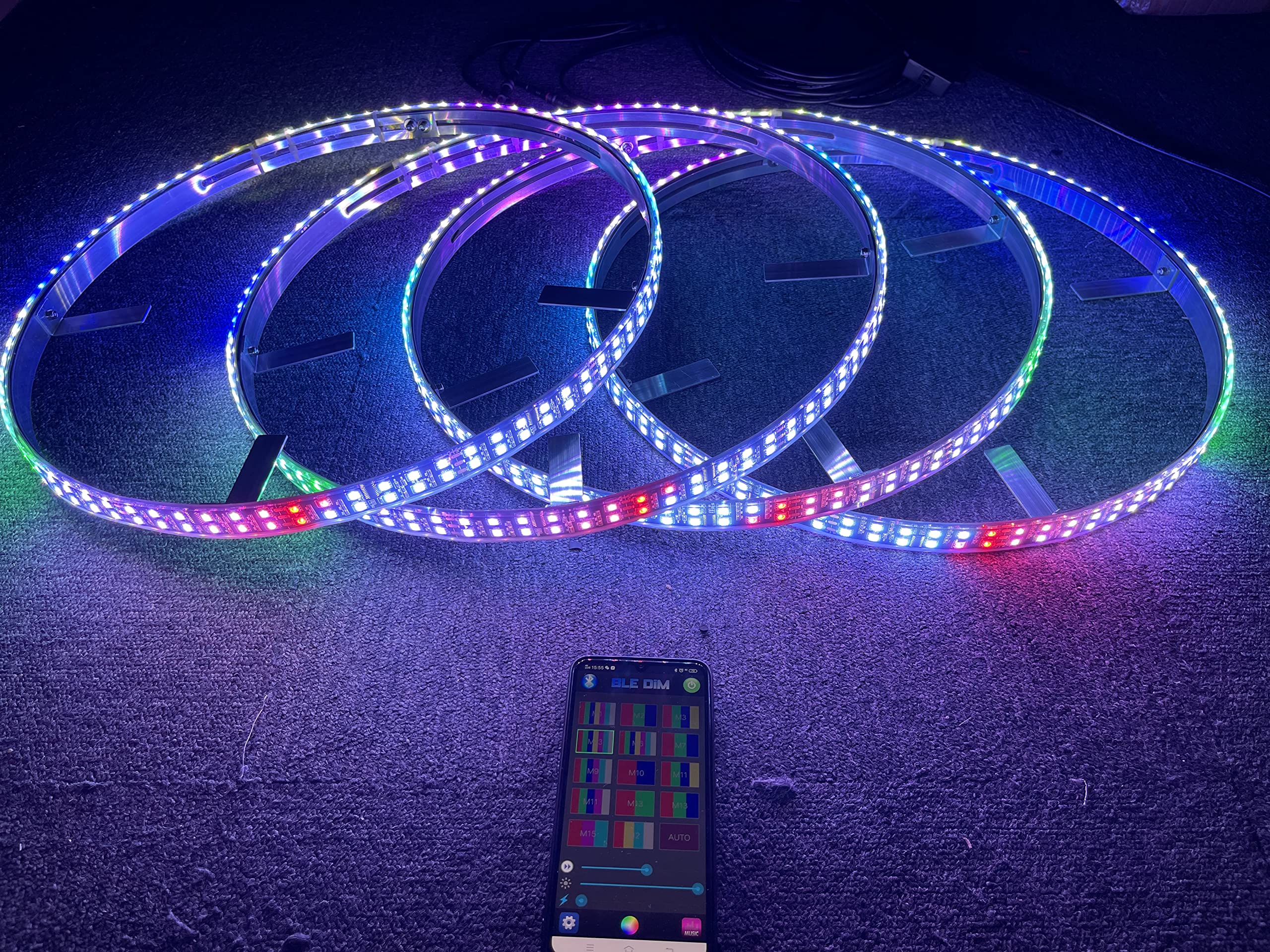 17.5'' Dream Color Chase RGB Double Row LED Wheel Light Dancing Flow Multi-Colors IP68 w/Turn Signal,Lock,Braking Functionand Can Controlled by Remote&APP Simultaneously