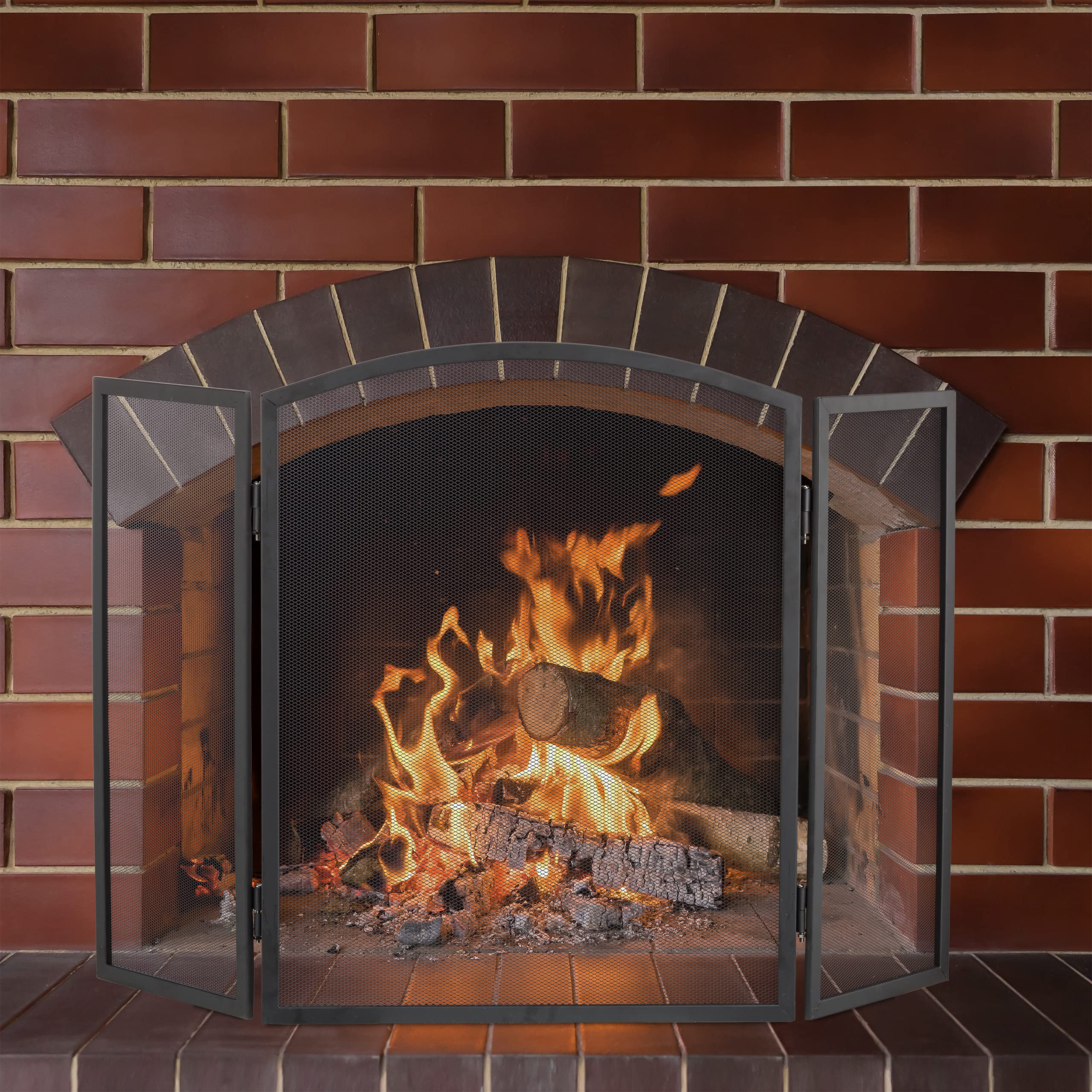 Relaxdays Griglia Parascintille per Camino in Acciaio, Protezione per Stufa e Caminetti, 62x96 cm, Nero