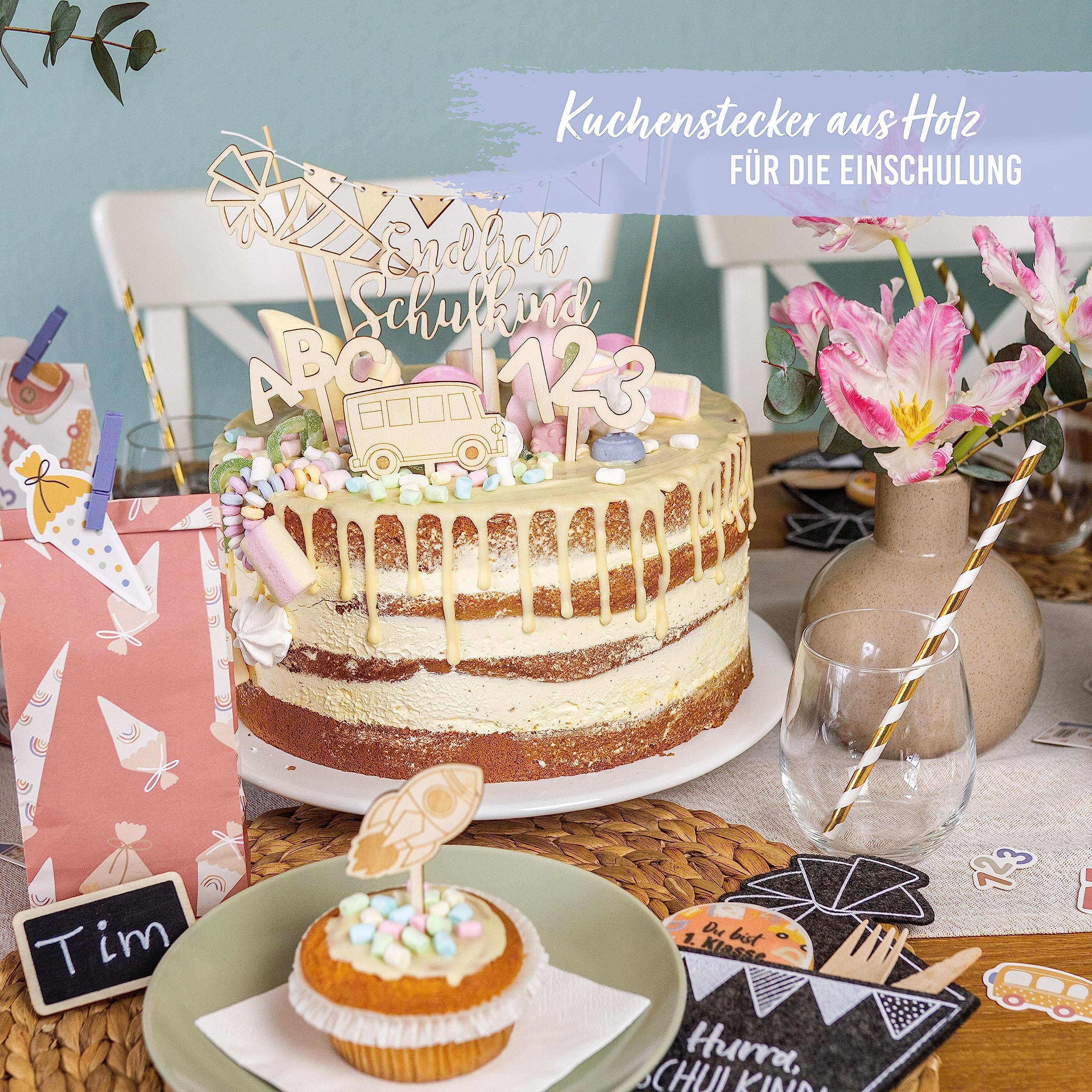 Papierdrachen Wooden Cake Topper, Cake Decoration, Cake Topper, 15 Pieces - Image 2