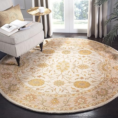 SAFAVIEH Antiquity Collection AT17A - Alfombra redonda de lana oriental de primera calidad, hecha a mano, 6 pies, redonda, marfil y verde claro