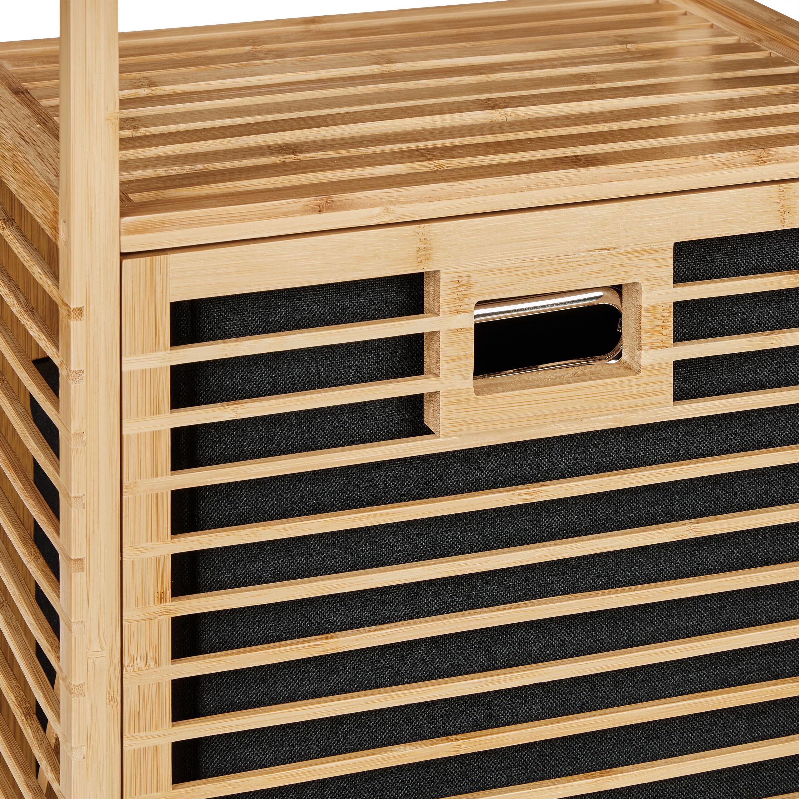 Relaxdays Scaffale Portabiancheria, Cesto Biancheria Estraibile, HLP: 95x40x30 cm, Mobile da Bagno, in bambù, Naturale