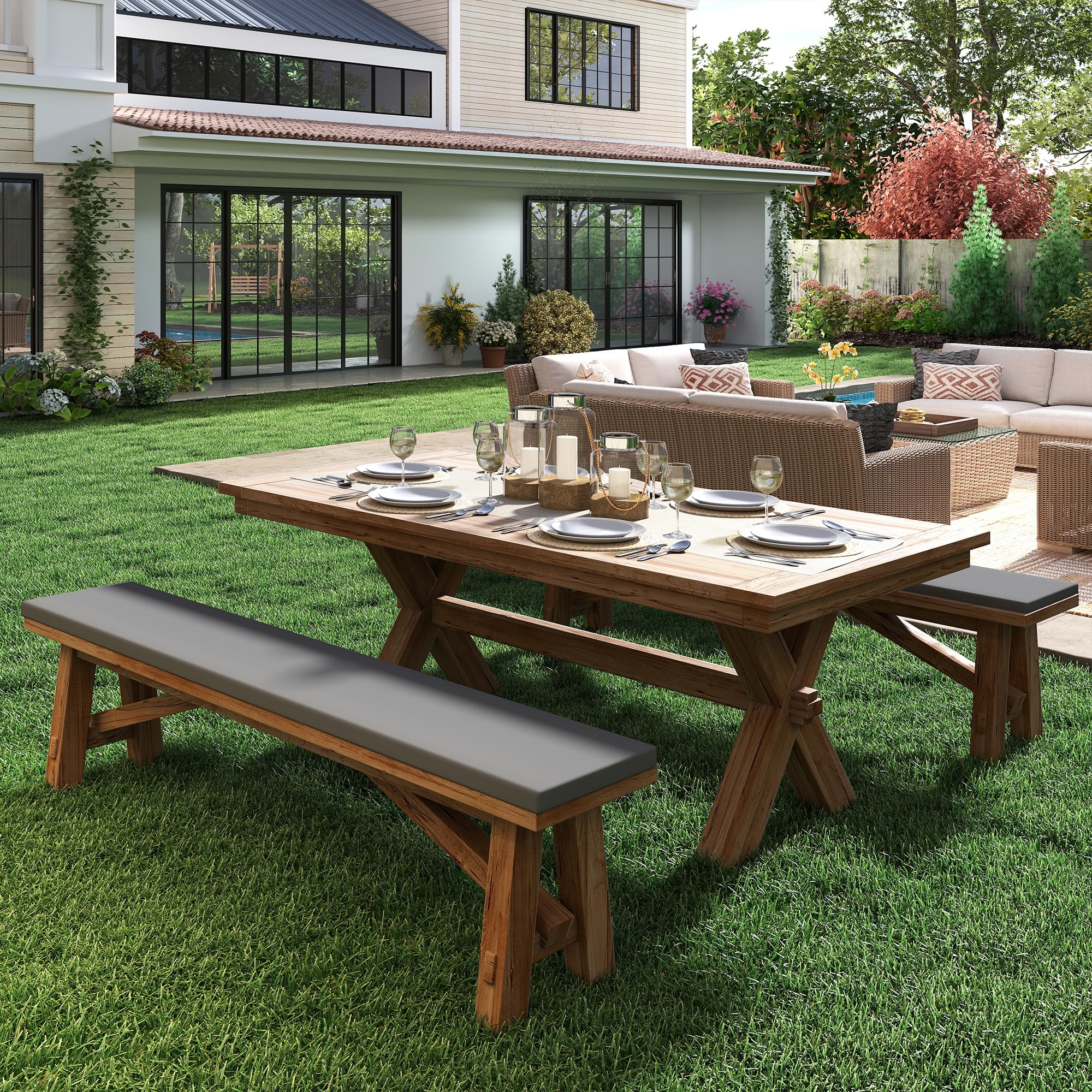 Amopatio 2er Set Bierbankauflage gepolstert, 180x25x4 cm XL Biertischgarnitur Auflagen Outdoor & Indoor, Bezug waschbar, Wasserdicht & UV-Schutz, Grau