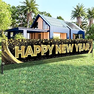 KatchOn, Large Happy New Year Banner 2024-120x20 Inch, Happy New Year Yard Sign 2024 | Black and Gold Happy New Year Decorations 2024 | Shiny New Years Eve Party Supplies 2024 | New Years Banner 2024
