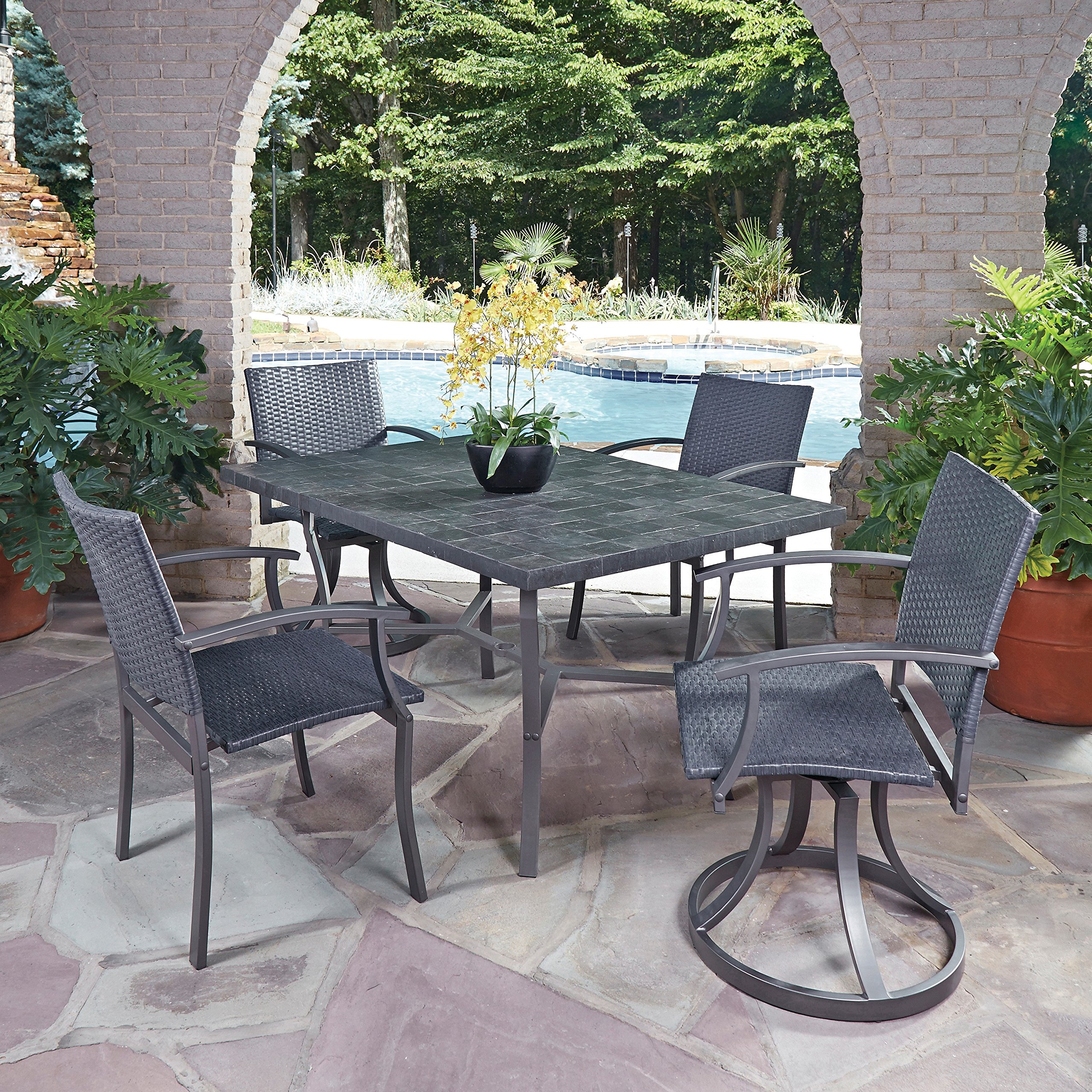 Buy Stone Veneer Gray Slate Tile Top Outdoor Dining Table by Home