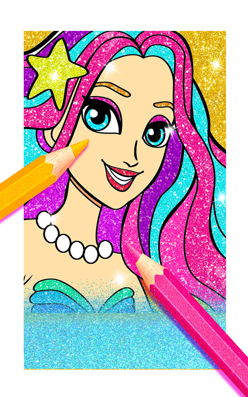 Rainbow Glitter Coloring Book Mermaids - Princess Mermaids Coloring ...