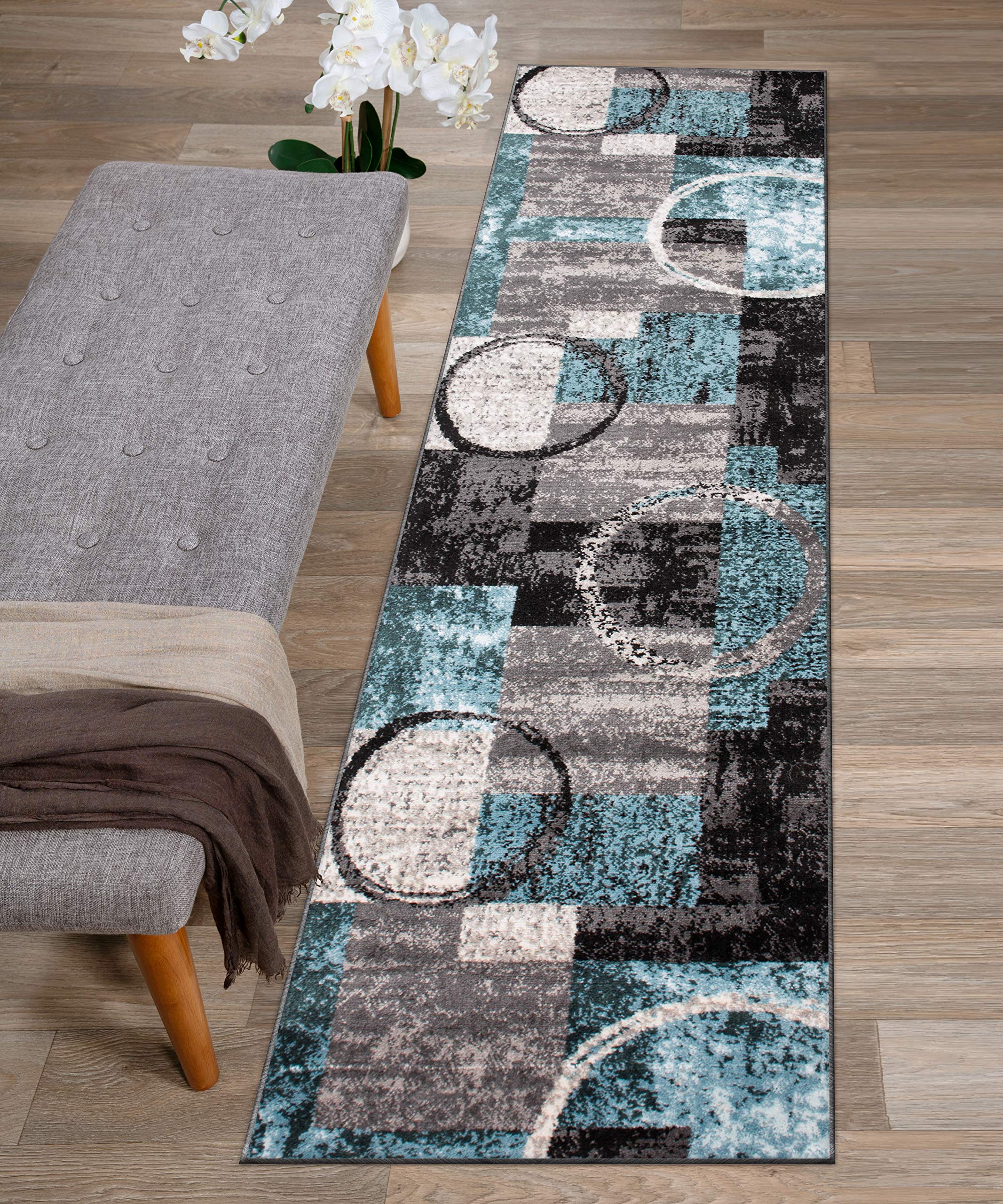 Contemporary Abstract Circle Design Gray Soft 2' x 7'2" Indoor Area Rug Runner
