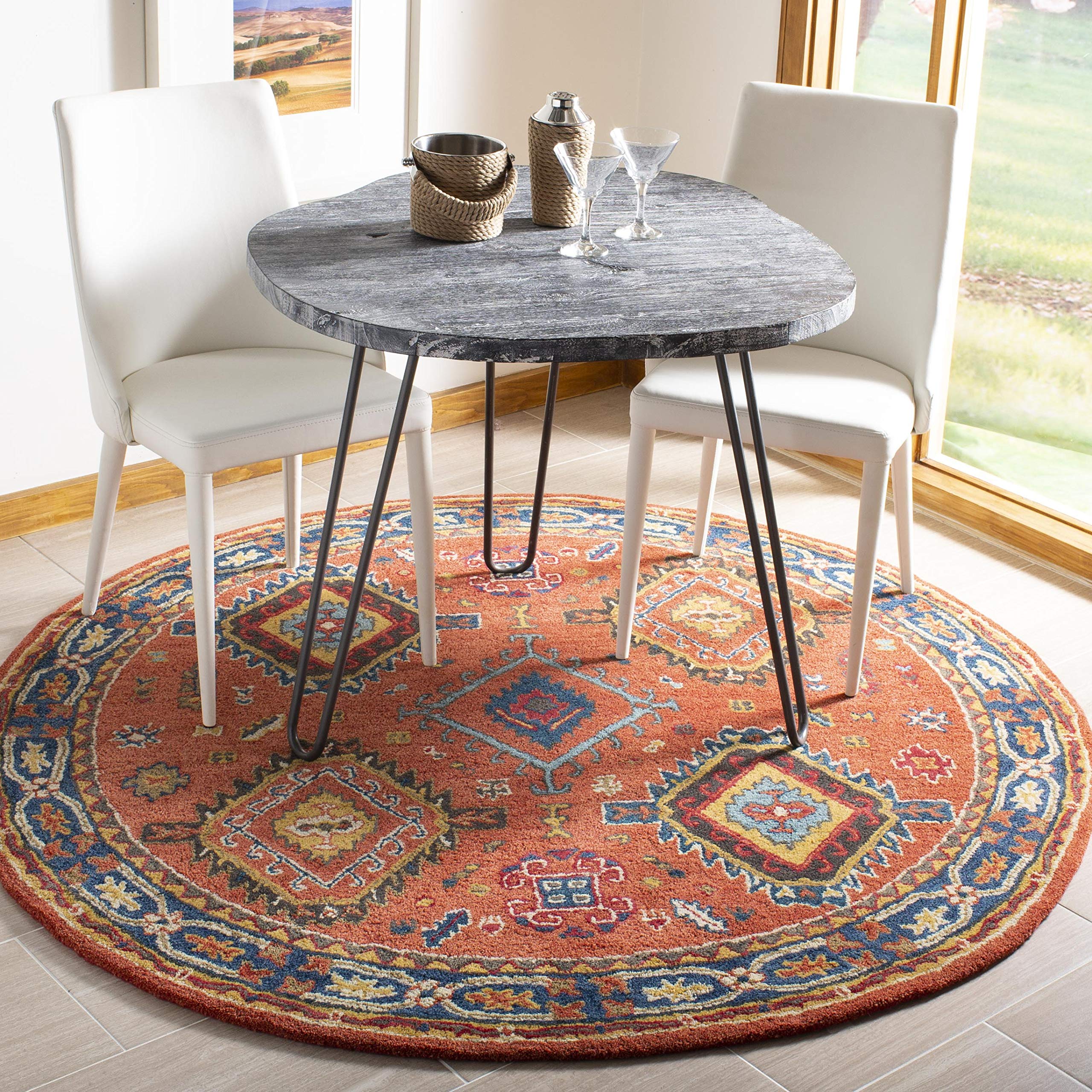 SAFAVIEH Heritage Collection 6' Round Rust / Navy HG427P Handmade Traditional Oriental Premium Wool Area Rug