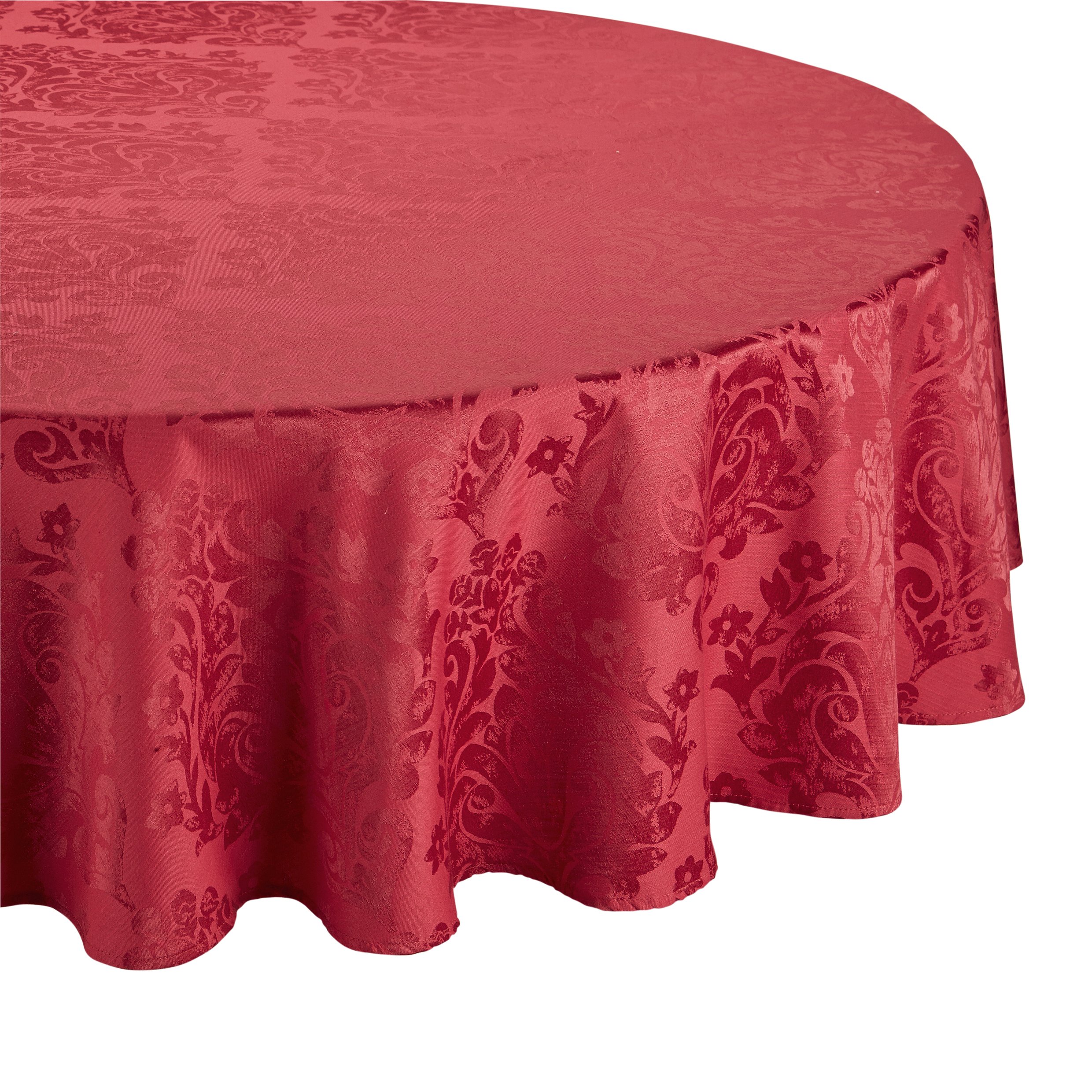 Palazzo Damask Chateau (Red-Burgundy) Christmas Round (Circular) Tablecloth Ideal For 4-6 Place Settings (69in-175cm Diameter Approx)