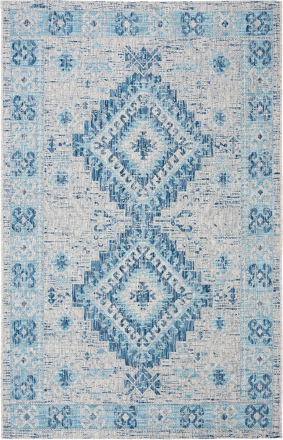 SAFAVIEH Courtyard Collection Accent Rug - 2' x 3'7", Light Grey & Blue, Non-Shedding & Easy Care, Indoor/Outdoor & Washable-Ideal for Patio, Backyard, Mudroom (CY8546-36812)