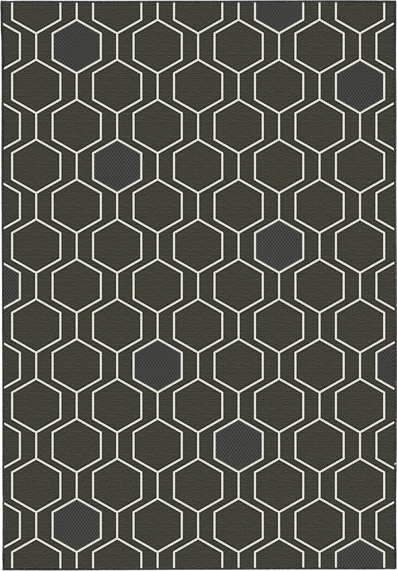 Aspect GENEVIEVE TRELLIS Hexagon Pattern Area Rug (Black/Cream, 120x170cm)