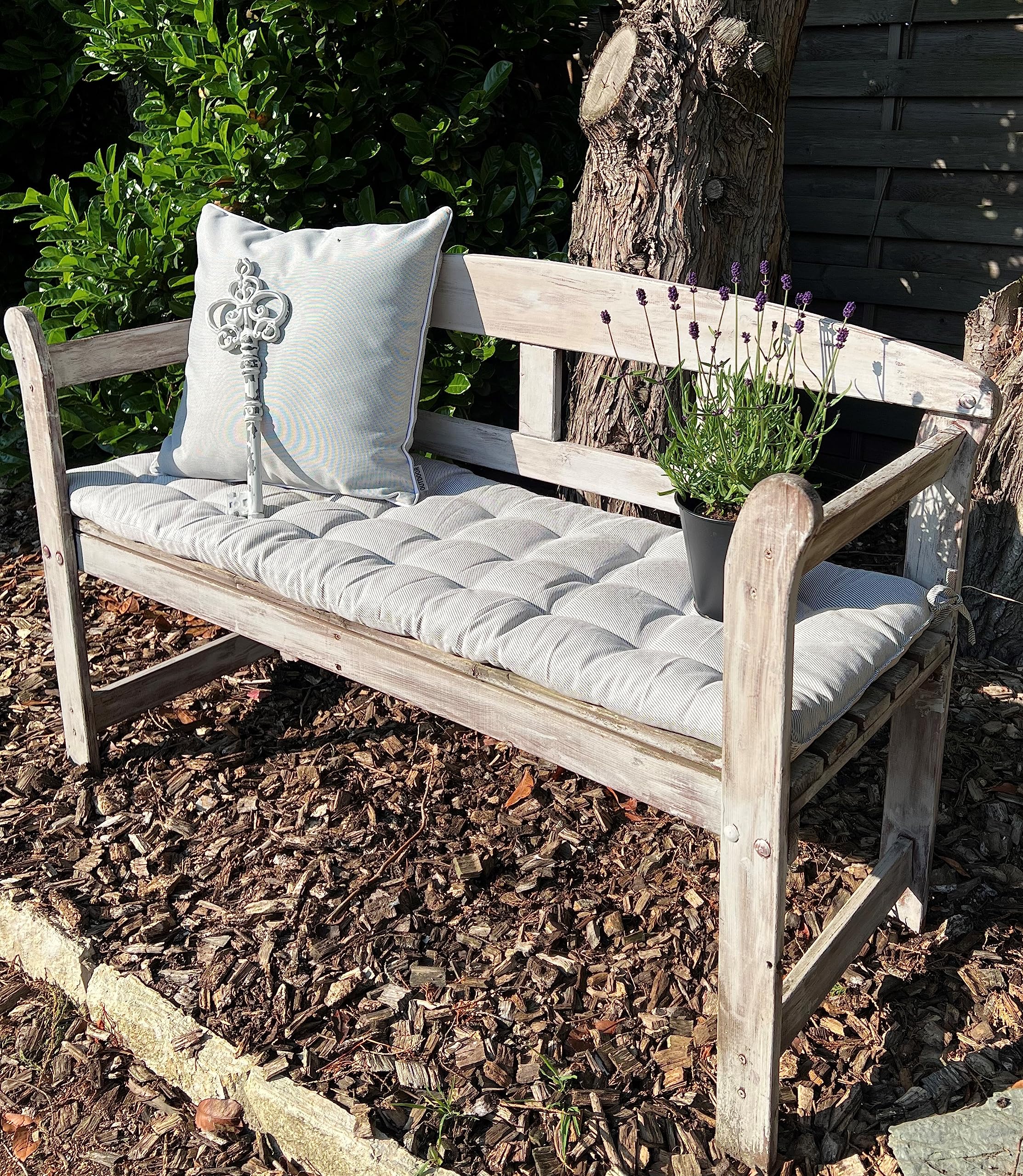 Brandsseller Cuscino per panca da esterno, 120 x 40 x 4 x 4 cm, a righe, bianco/grigio chiaro
