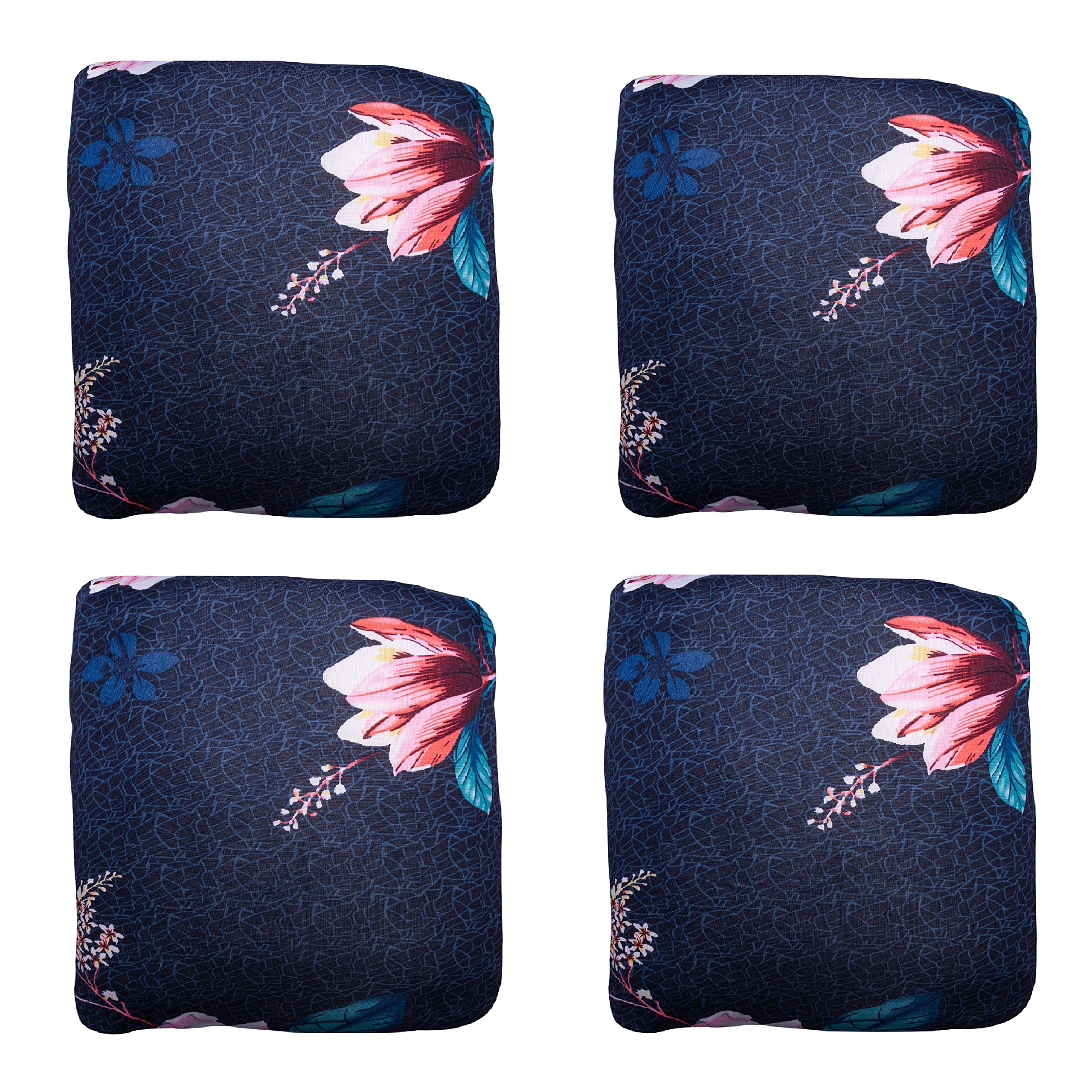 Deejay Polyester Throw Pillow Case Cushion Cover Home Sofa Decorative (Cover Only, No Insert) 42x42cm Dark Blue Lotus (Pack of 4)