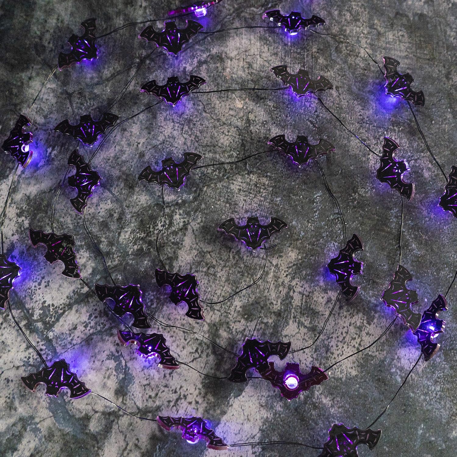 FUNPENY Halloween String Lights, 10 Feet 40 LED Purple Bat Flexible Copper Wire Lights with 8 Modes for Indoor Outdoor Halloween Saints' Eve Party Home Decorative