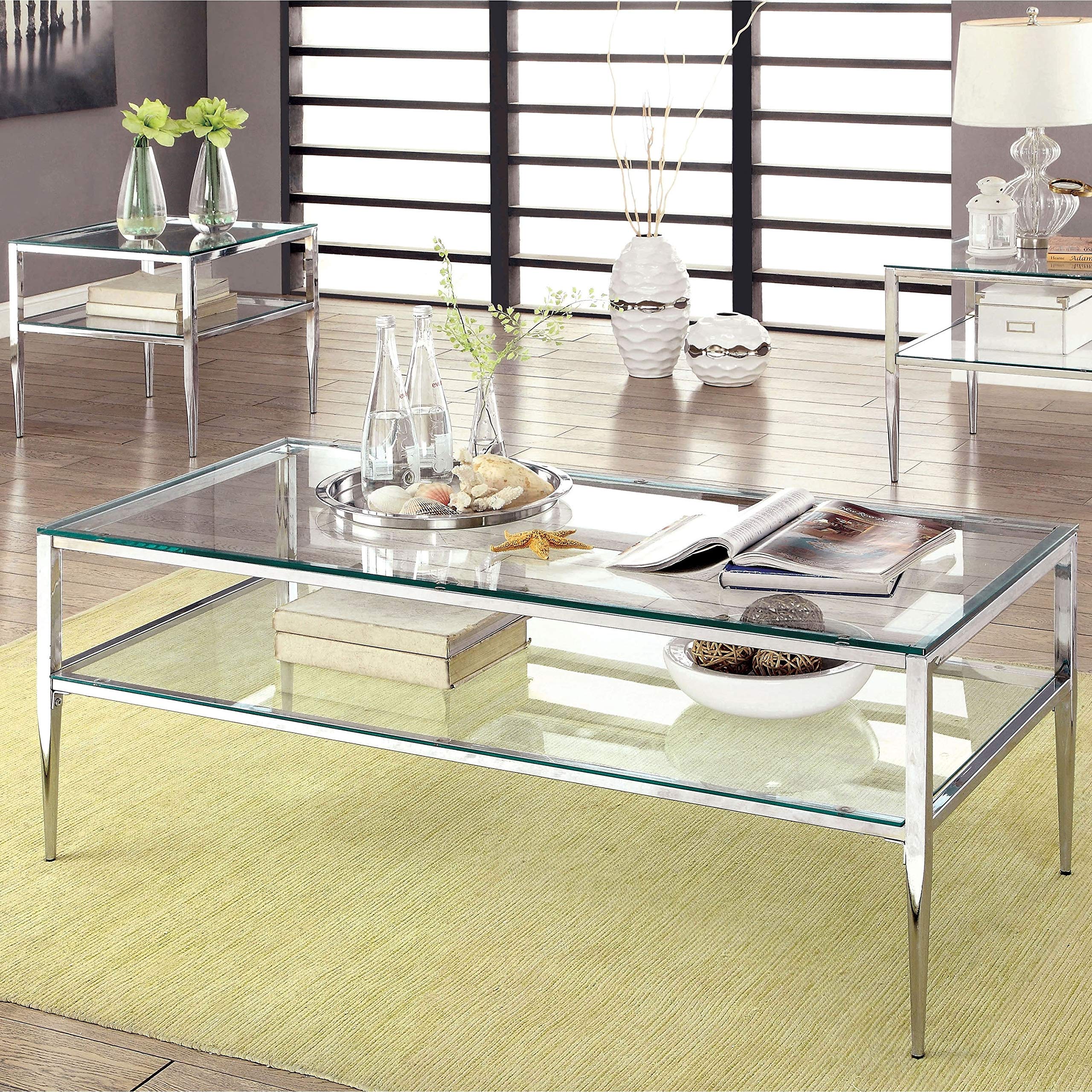 Furniture of America Midiva Contemporary Metal 2-Piece Accent Table Set Chrome/Black Chrome Finish
