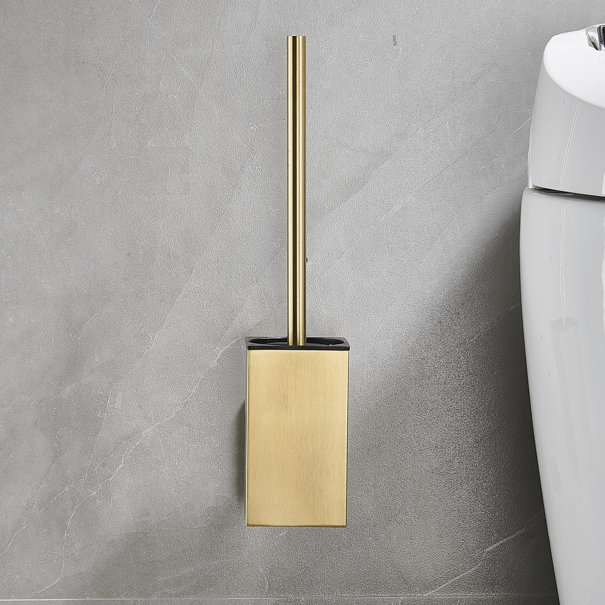 Toilet Brush and Holder Set Wall Mount or Freestanding KWQKEM Modern Toilet Bowl Cleaners Brush and Holder with Lid 304 Stainless Steel (Brushed Gold) - Image 4