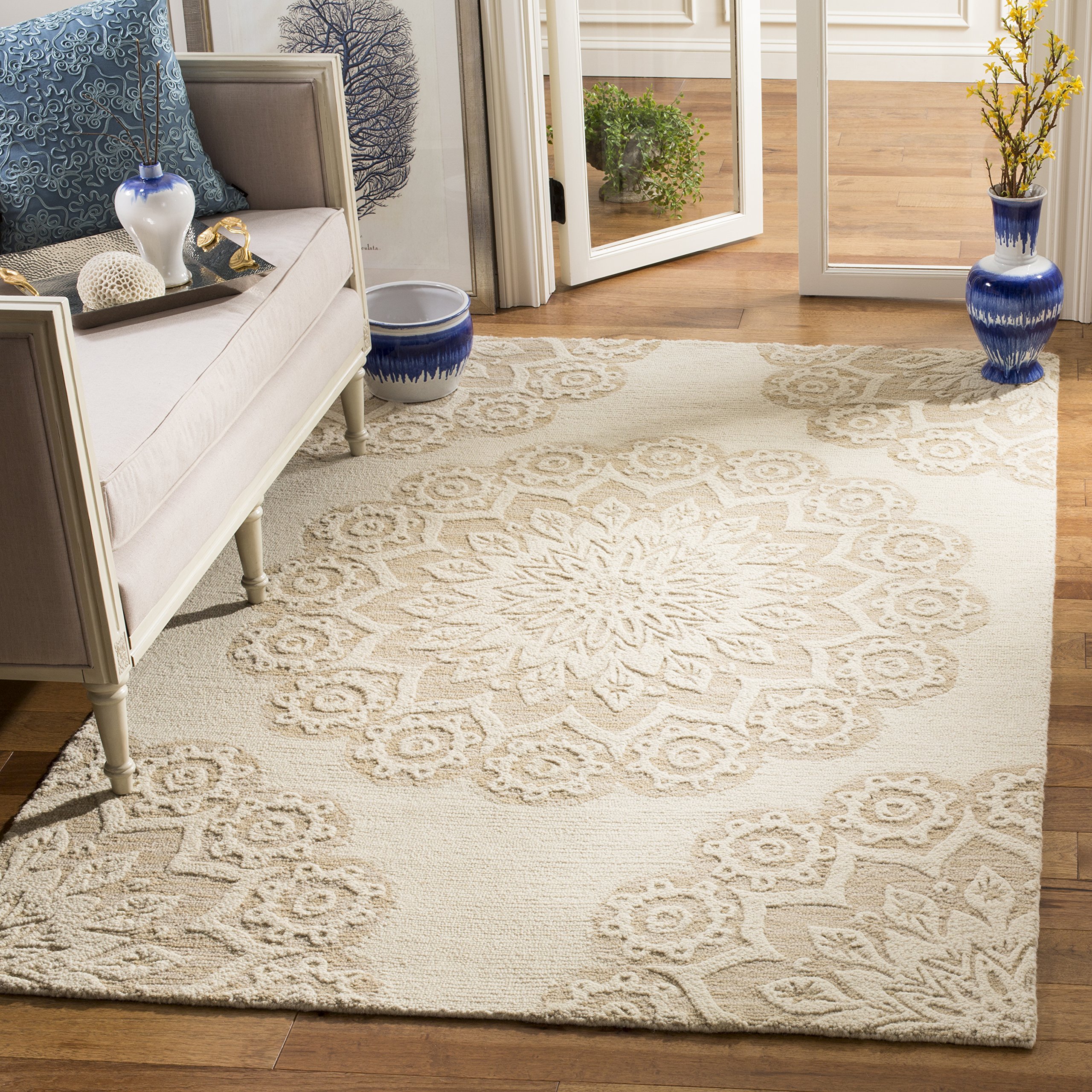 SAFAVIEH Blossom Collection 5' x 8' Ivory/Beige BLM108B Handmade Premium Wool Area Rug