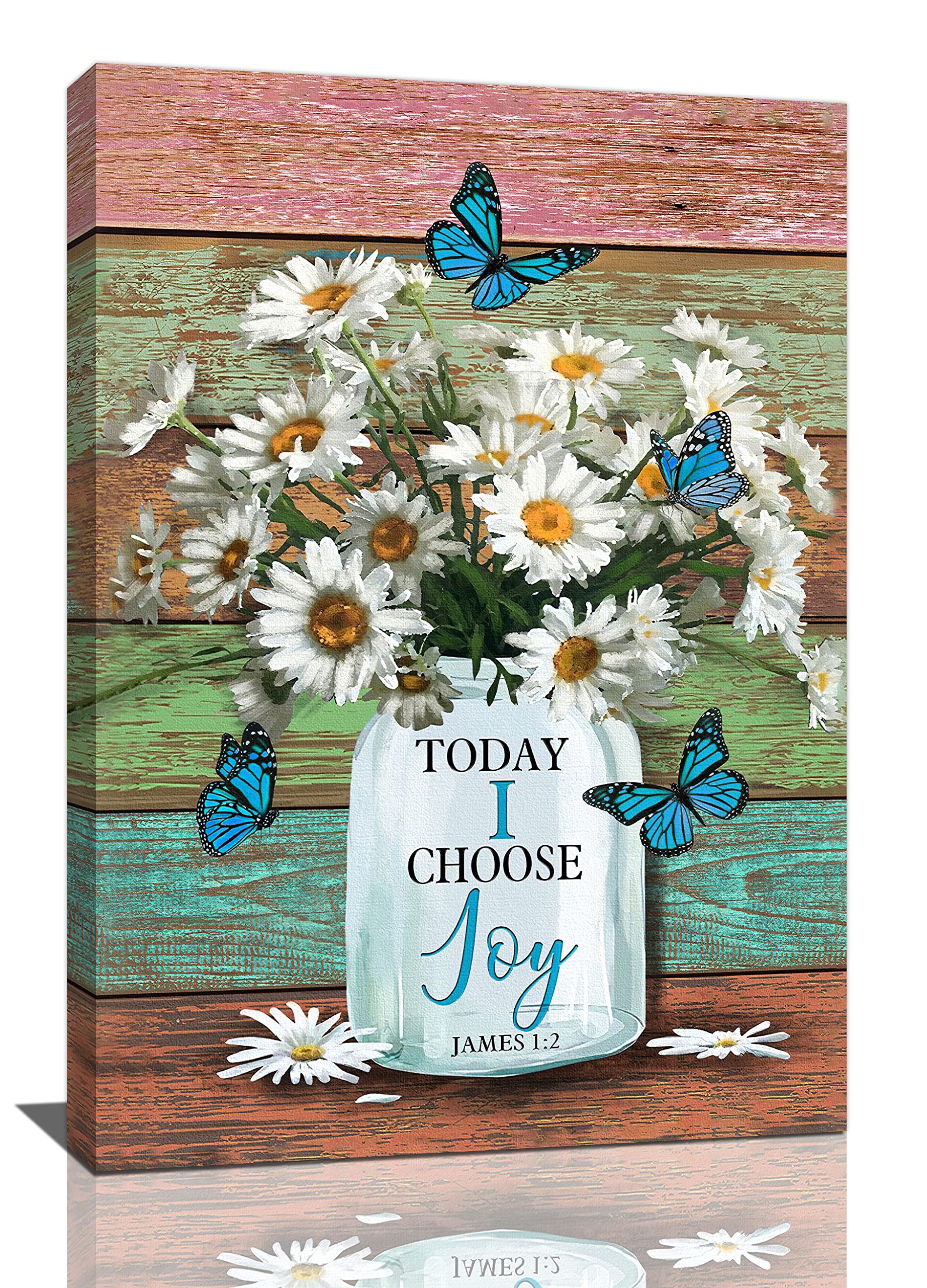 LMYSXAOZ Daisy Decor Wall Art Rustic Farmhouse Daisies Butterfly Pictures Country Today I Choose Joy Canvas Prints Artwork Paintings Home Office Decorations For Kitchen Bathroom Living Room 16"x24"