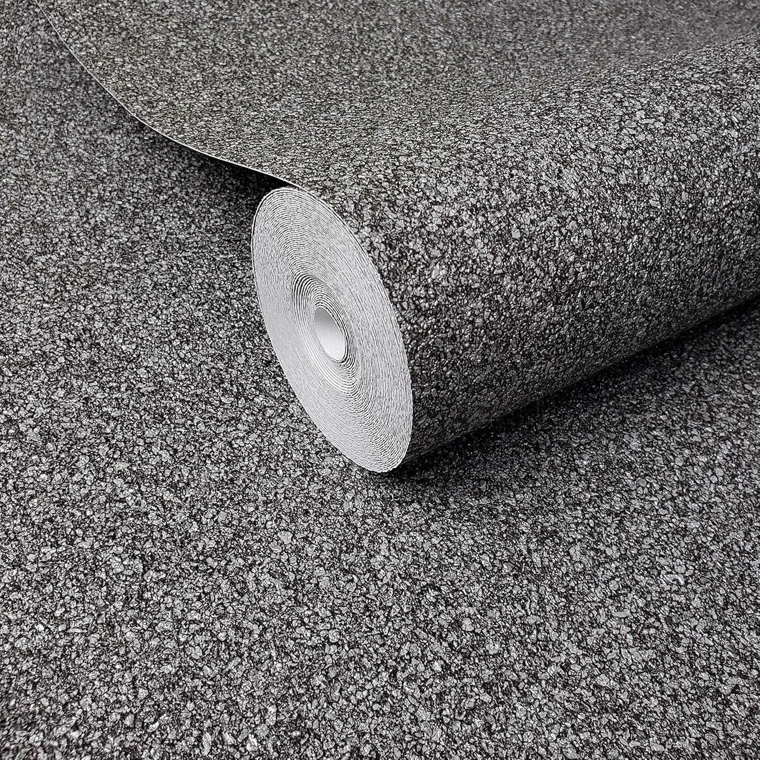 Portofino Textured Rolls Modern Vinyl Wallpaper Charcoal Gray Black Metallic Faux mica Vermiculite Stone Textures Imitation Plain