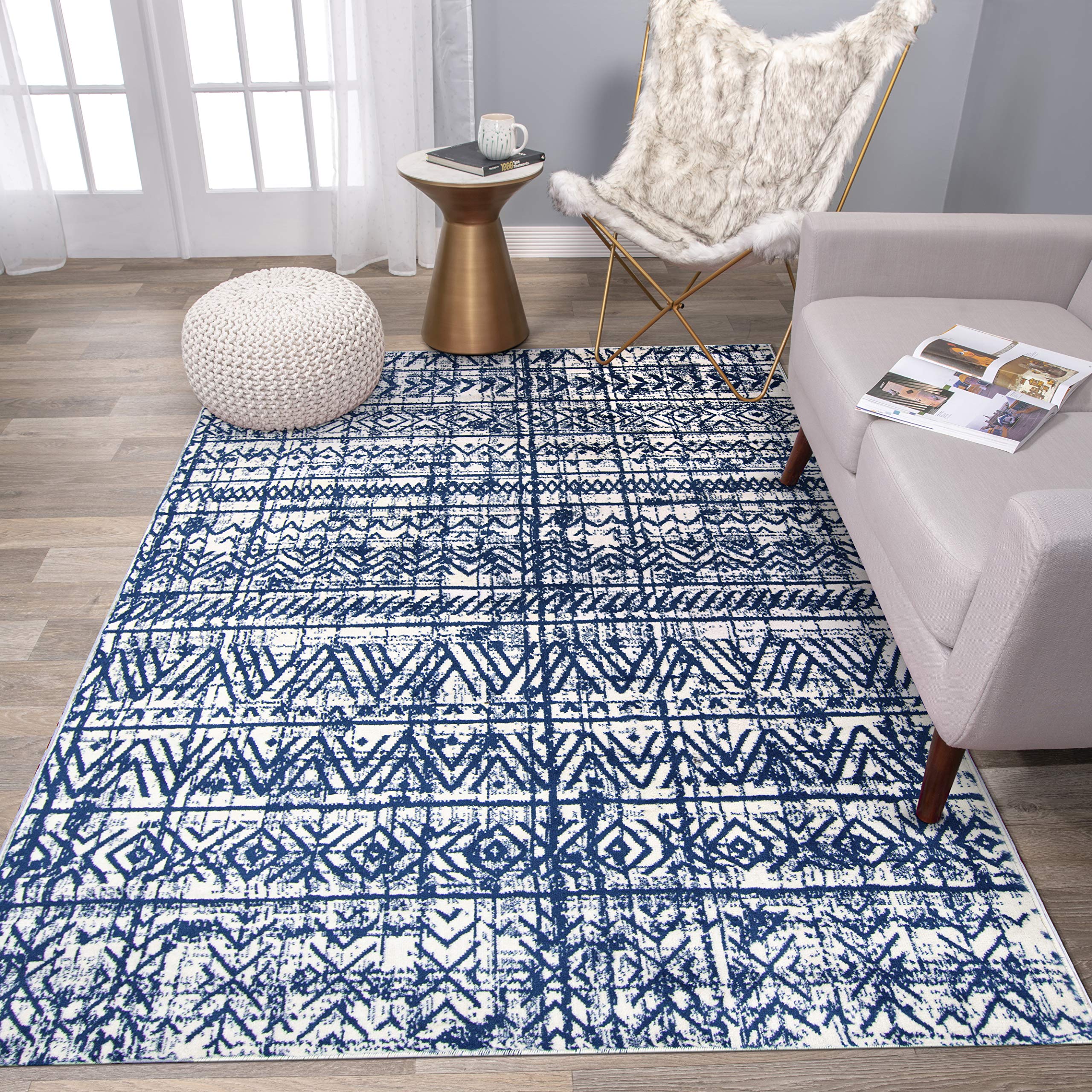 Rugshop Geometric Bohemian Design Area Rug 5' x 7' Navy | amzdealz