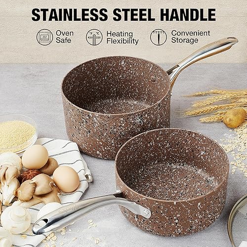 Miniatura 6 de HLAFRG Juego de cacerolas con tapa, antiadherentes de 2 cuartos y 3 cuartos de galón con tapa, cacerola pequeña con tapa, ollas antiadherentes de