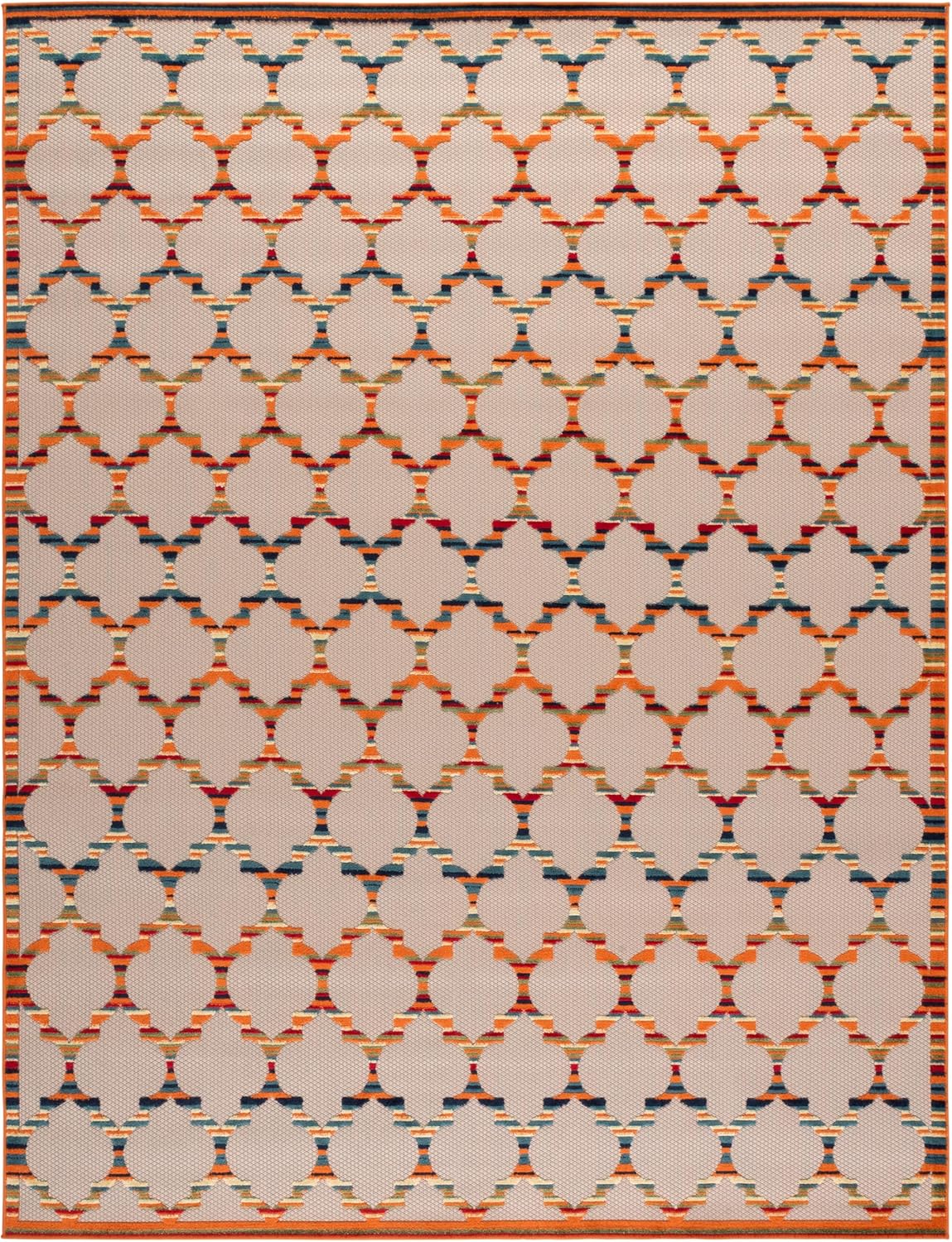 SAFAVIEH Washable Rug Outdoor Cabana Collection - 8' x 10', Ivory & Orange, Non-Shedding & Easy to Clean, Ideal for Patio, Backyard, Mudroom (CBN333A)