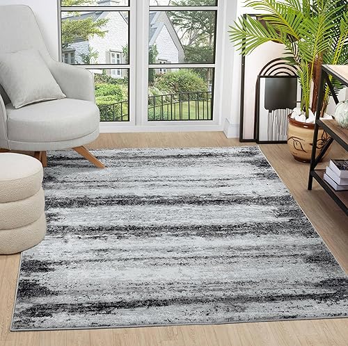GLORY RUGS Alfombra abstracta moderna gris y negra que se desvanece suave para sala de estar, dormitorio, hogar y oficina