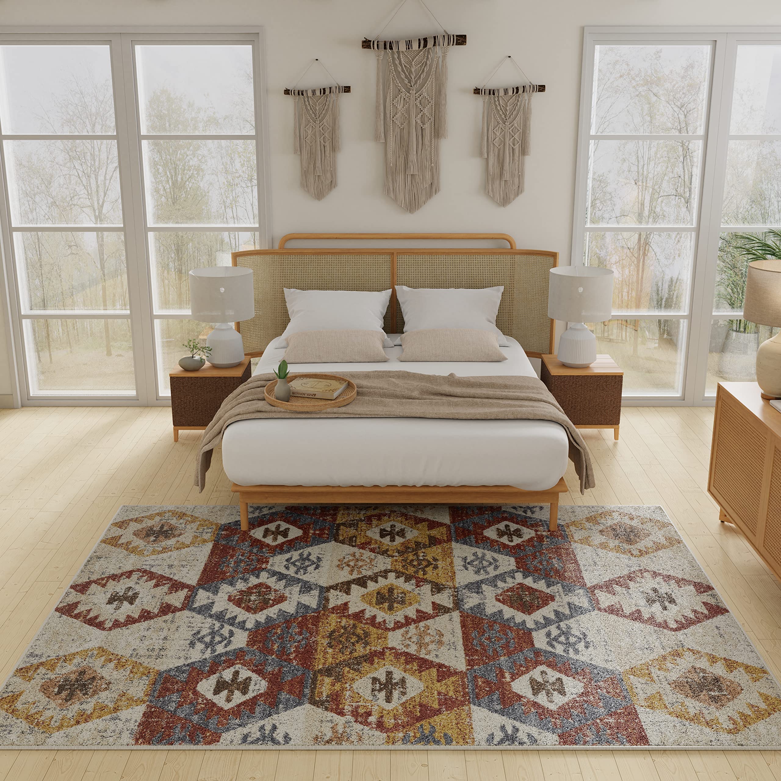 LOOMAKNOTI Alsbrooke Bradin 3' x 5' Cream Tribal Indoor Accent Rug