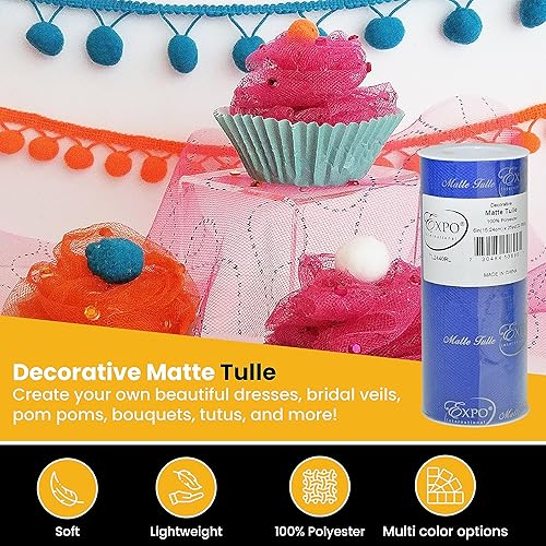 Miniatura 4 de Expo International Tul mate decorativo, tela de tul de poliéster ligero para tutús, disfraces y decoraciones de fiestas, lavable, fácil de usar, 6