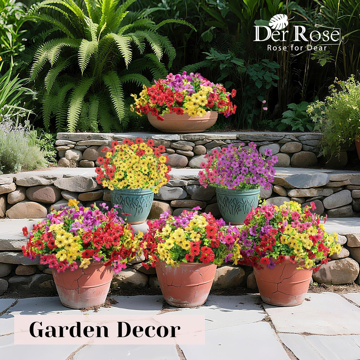 Der Rose 12 Bundles Artificial Flowers for Outdoors Fake Flowers Plants Spring Summer Decoration UV Resistant for Outside Home Porch Patio Garden Decor - Image 8