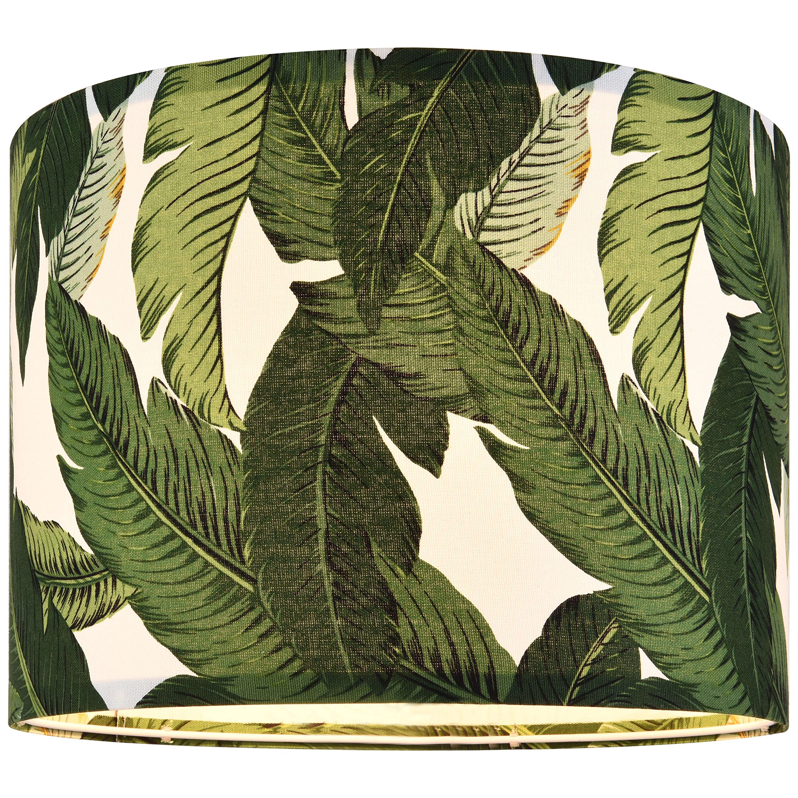 Tropical Lamp Shades - Natural Burlap Drum Lampshades with Greenery Leaf Print - 13" Top x 13" Bottom x 10" High - Ideal for Table & Floor Lamps - Hand Crafted - Farmhouse Decor - Assembly Required