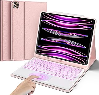 iPad Pro 12.9 Case with Keyboard - (6th Generation, 2022) Keyboard with Trackpad 7 Color Backlit, Detachable Wireless Keyboard Compatible for iPad Pro 12.9 5th Gen, 4th Gen, 3rd Gen,Rose