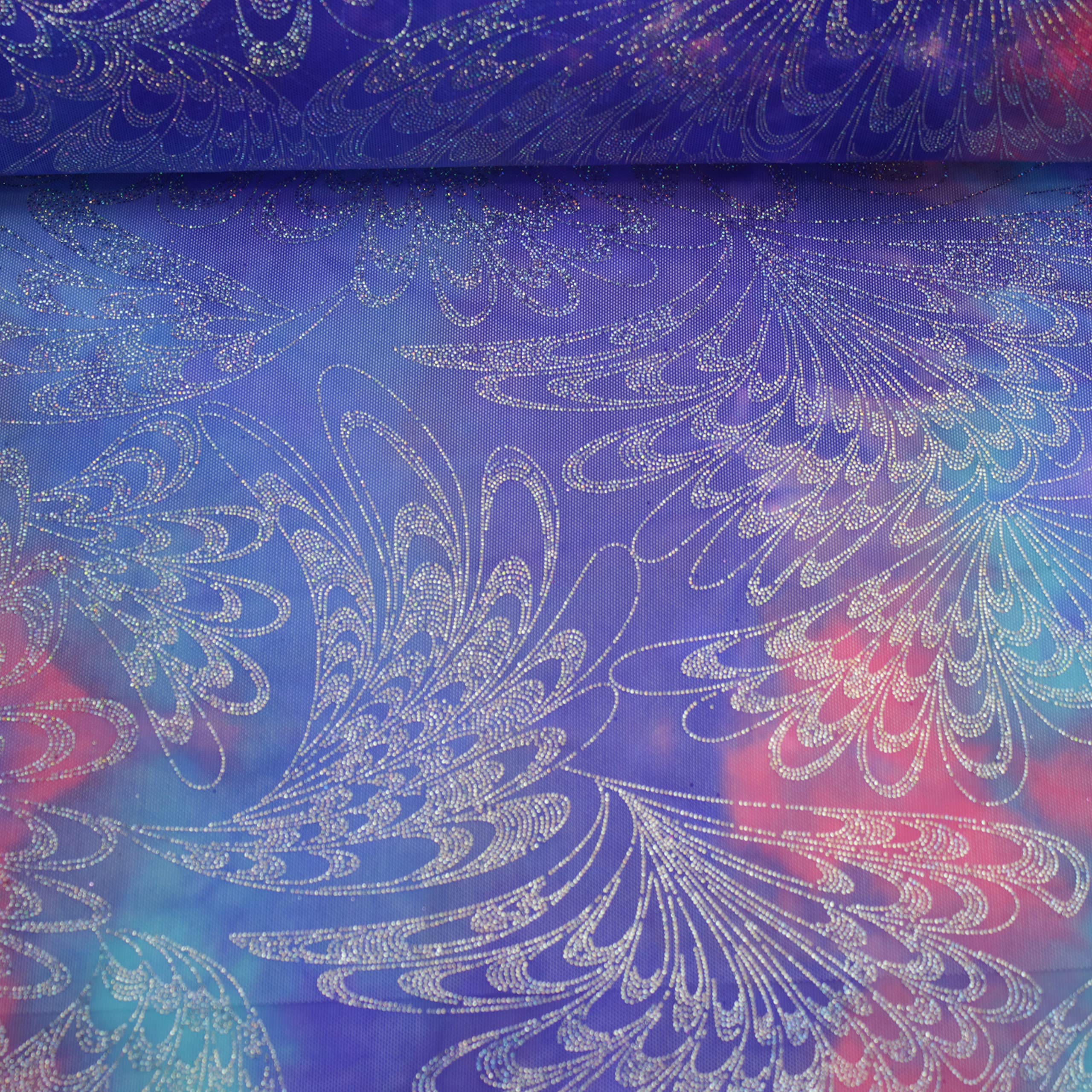 TUL DE LYCRA DEGRADÉ CON FOIL DE ANCHO 150cm POR METRO (DEGRADÉ AZUL, 6 METROS)