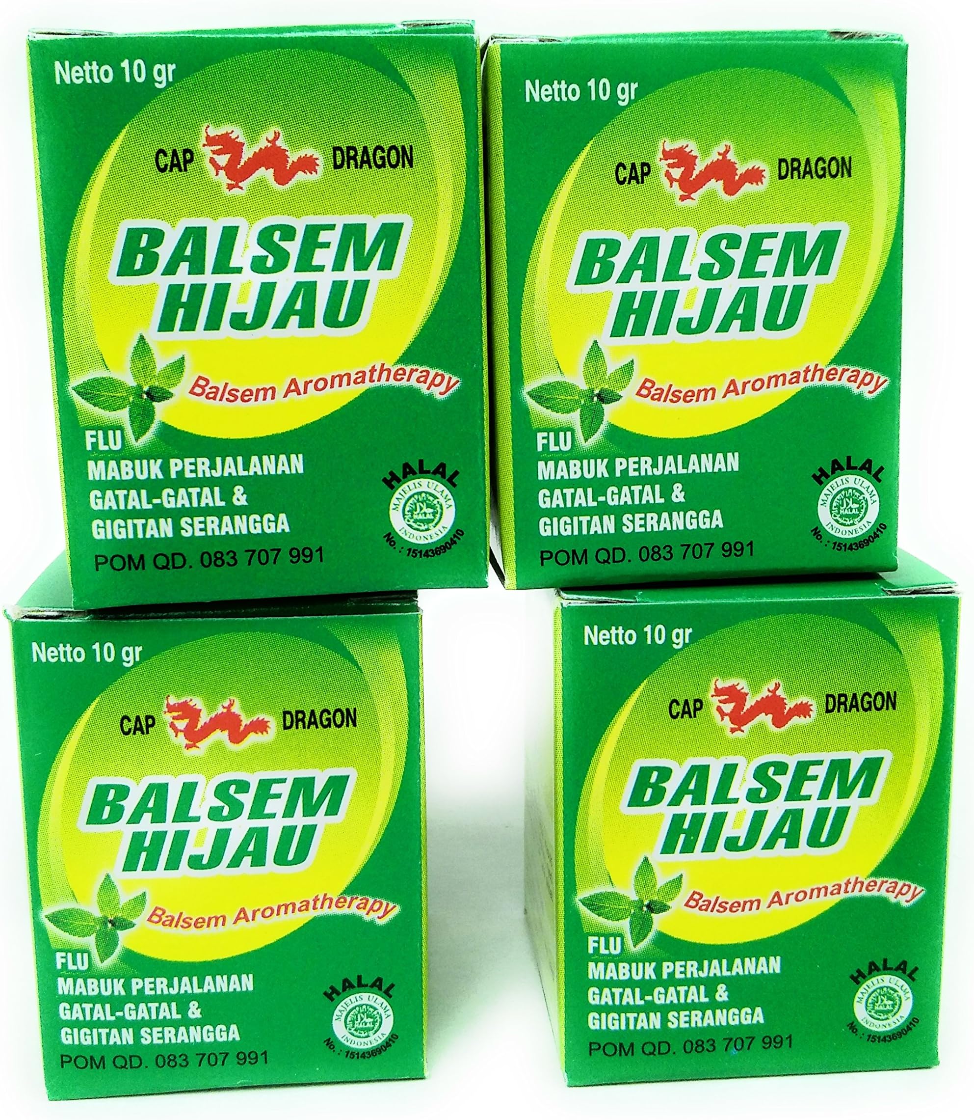Balsem Gosok Hijau Green Balm, 10 Gram (Pack of 4)