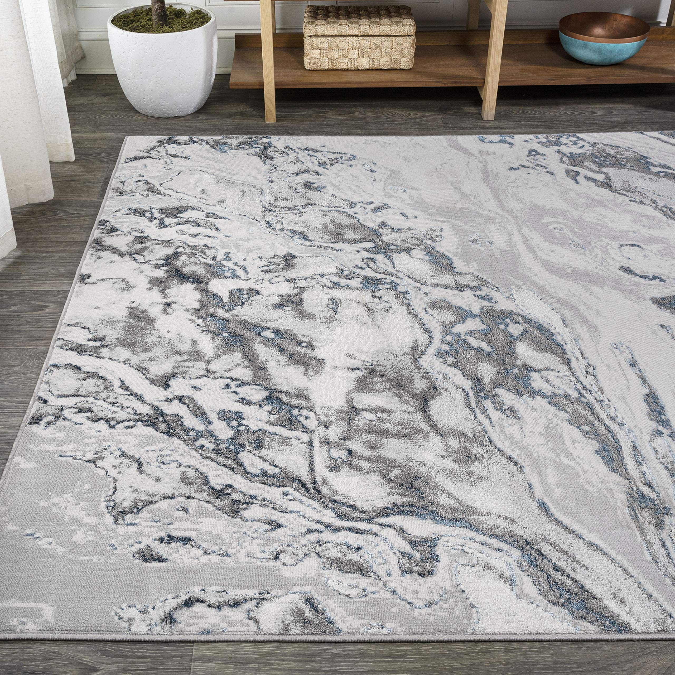 JONATHAN Y SOR203B-8 Verdure marmorizzato astratto tappeto interno, casual, contemporaneo, pulizia di transizione facile, camera da letto, soggiorno, non spargimento, grigio/blu, 240 cm X 300 cm
