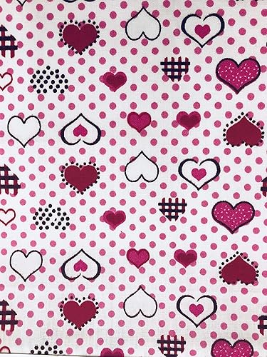 Amazon Co Jp Sal Tex生地 ハート型とドット柄ポリコットン生地 ヤードで販売 4色の背景は白 0 98 Inches Poly Cotton ホビー